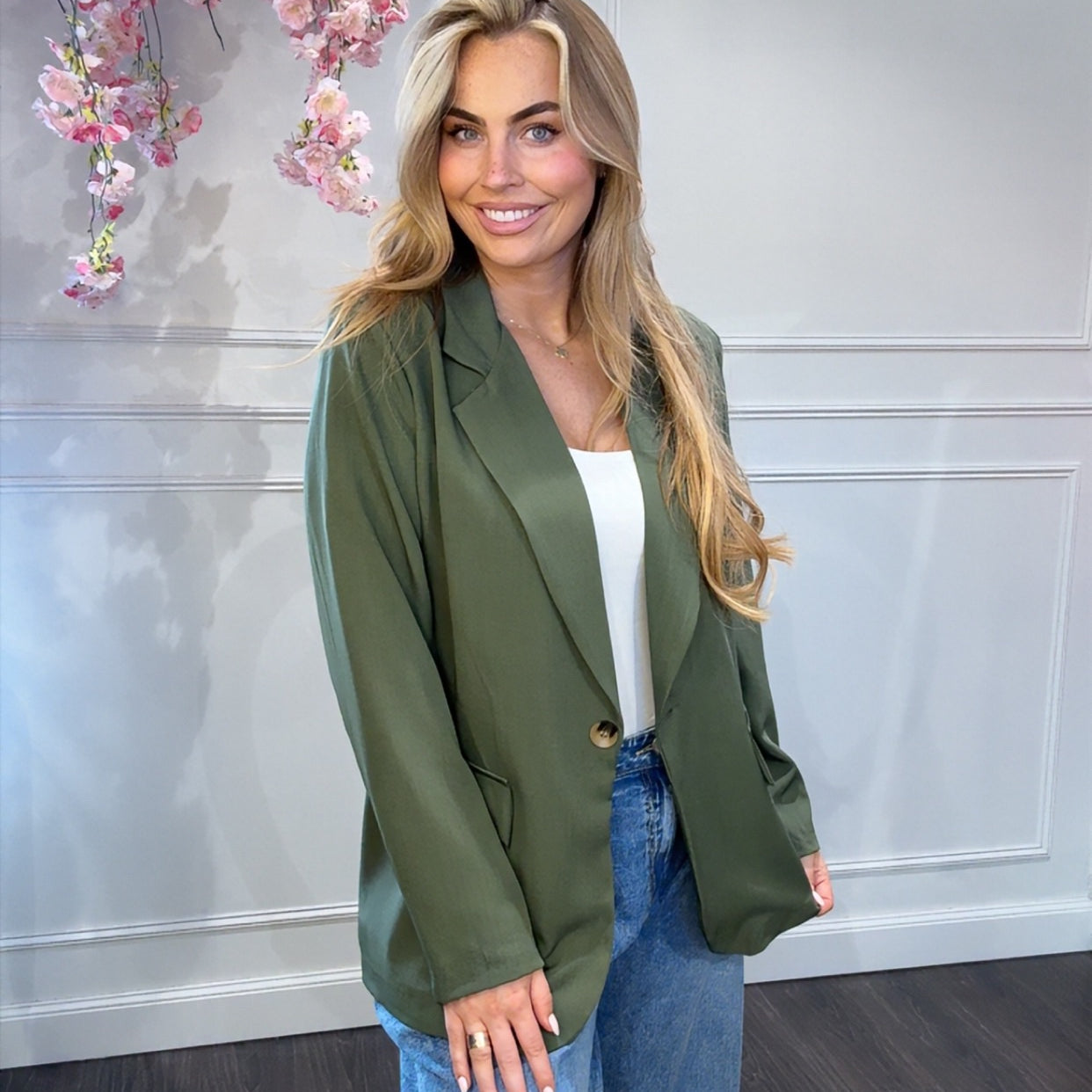 Blazer Groen Met Panter Print Binnenin