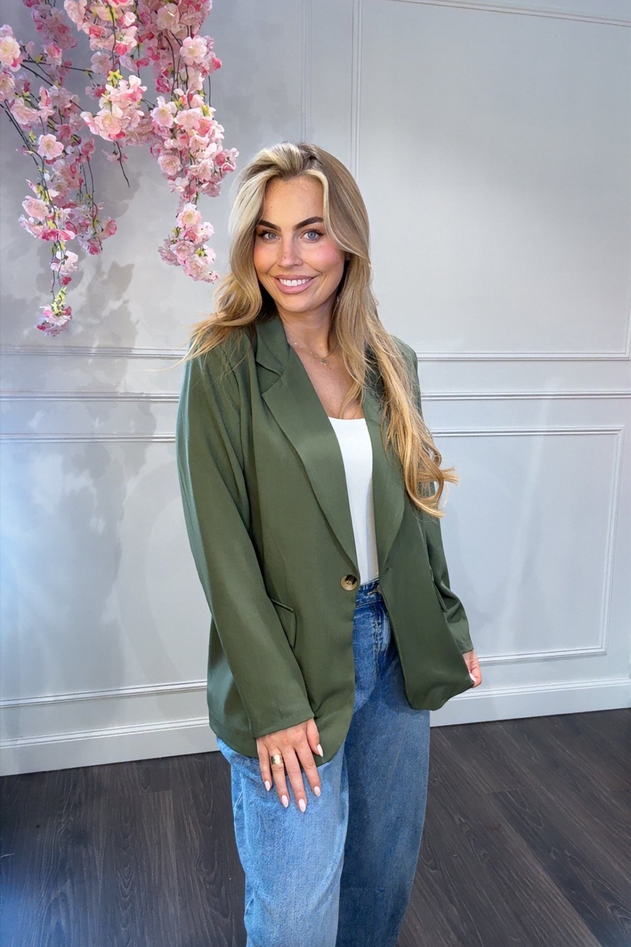 Blazer Groen Met Panter Print Binnenin