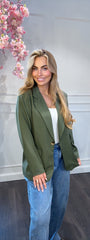 Blazer Groen Met Panter Print Binnenin