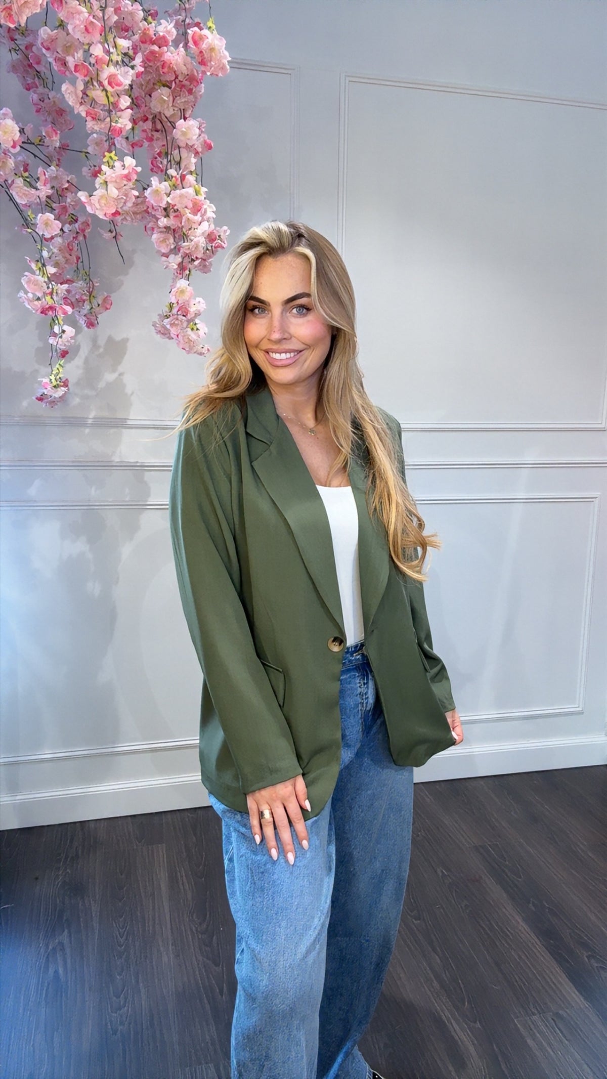 Blazer Groen Met Panter Print Binnenin