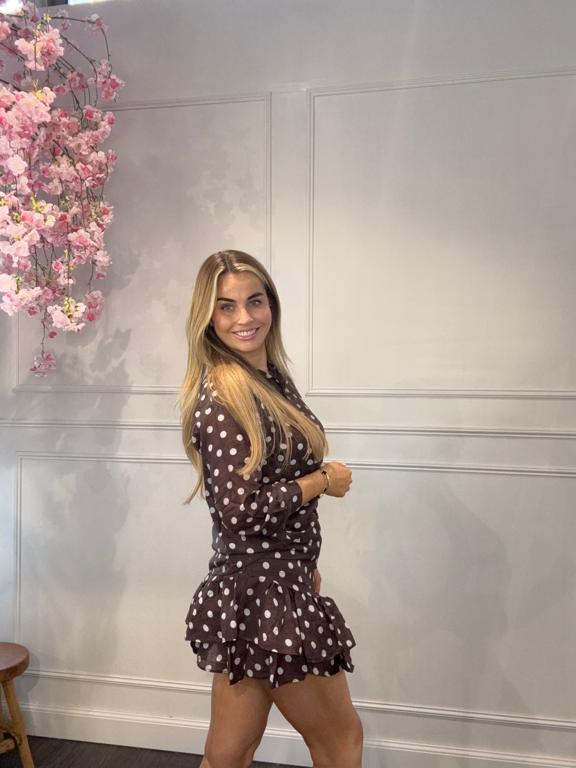 2-Delig Setje Met Stippen Bruin