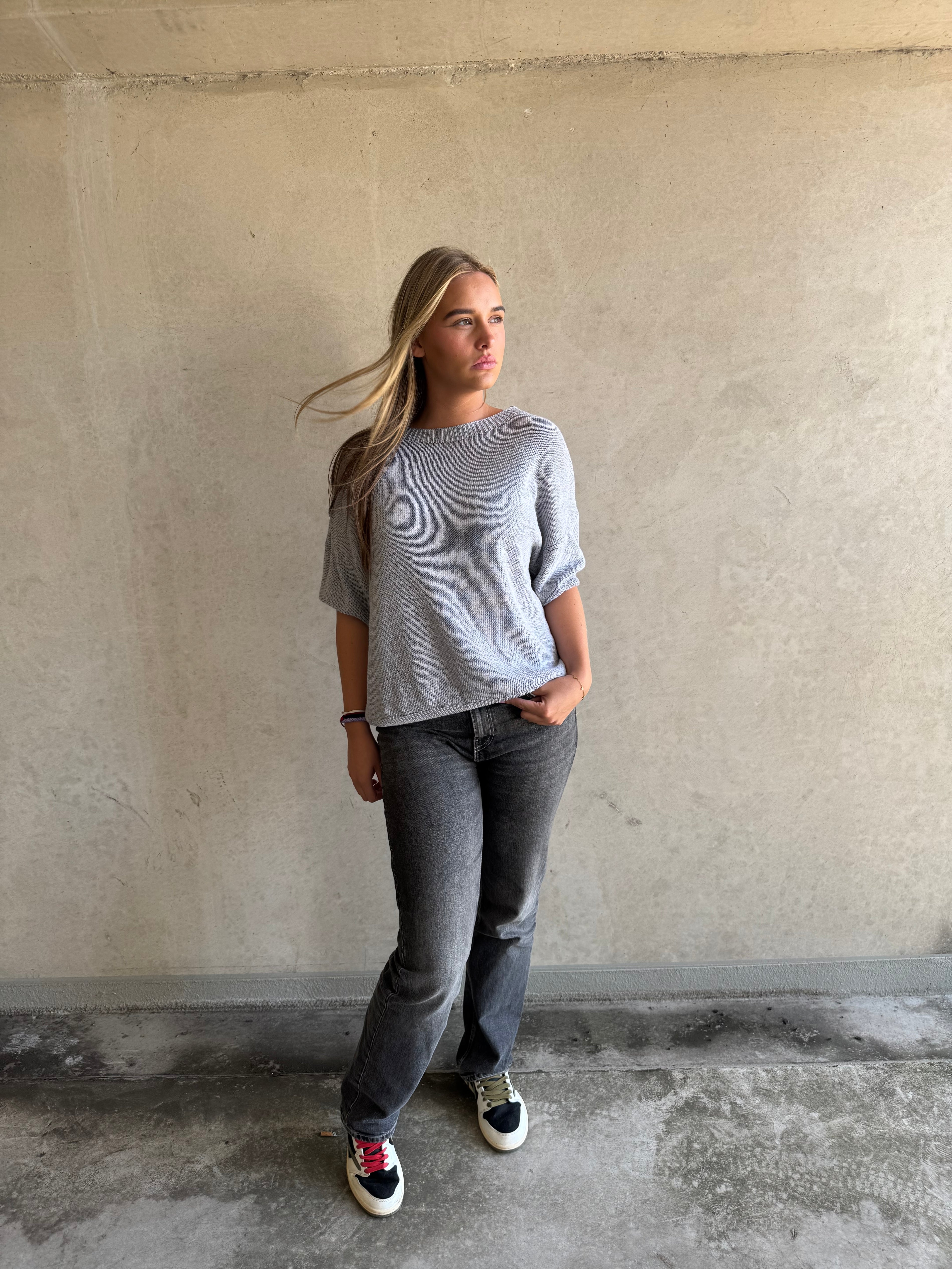 Trui Knitted Basic Grijs