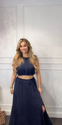 2 Delige Ambika Set Maxi Rok Marine Blauw