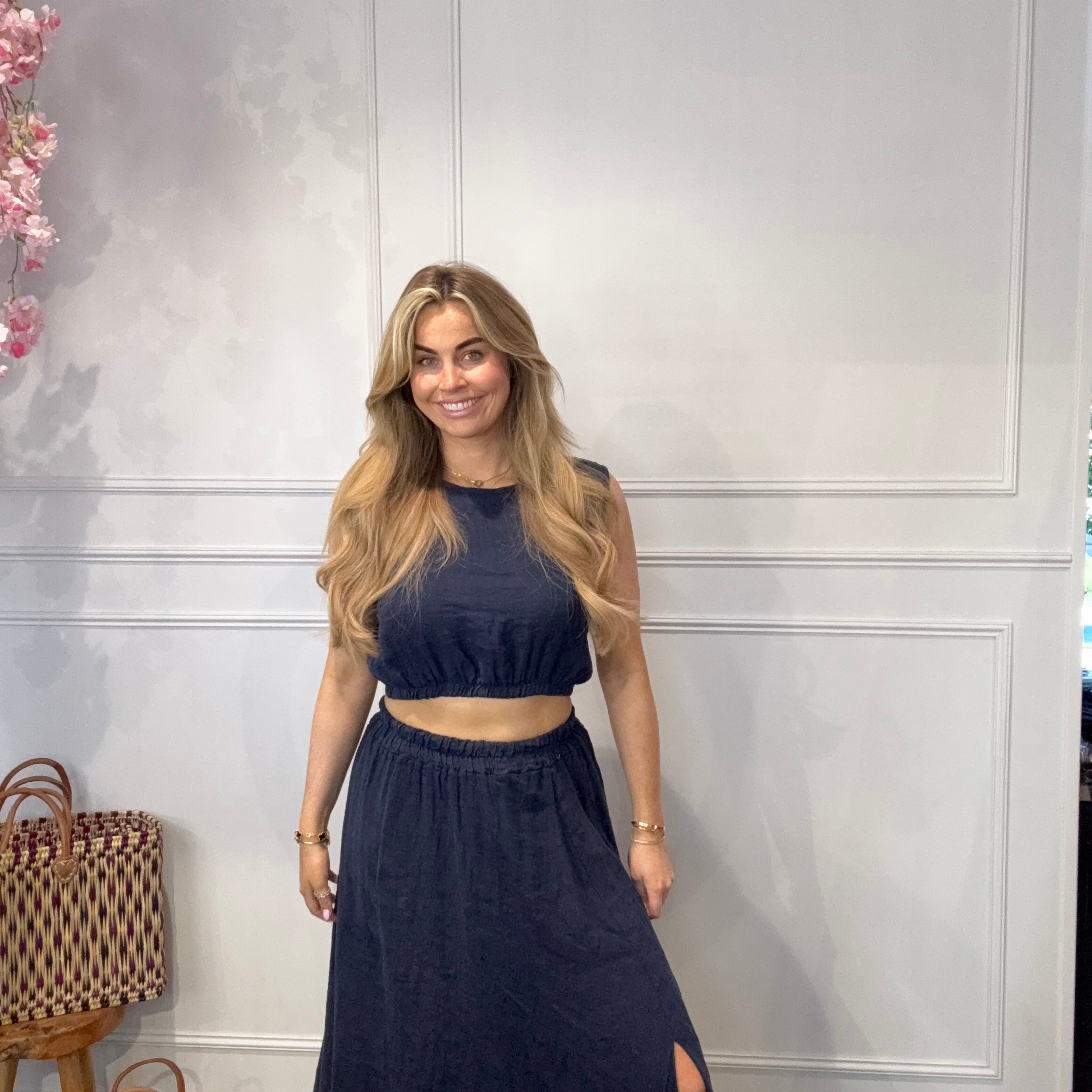 2 Delige Ambika Set Maxi Rok Marine Blauw