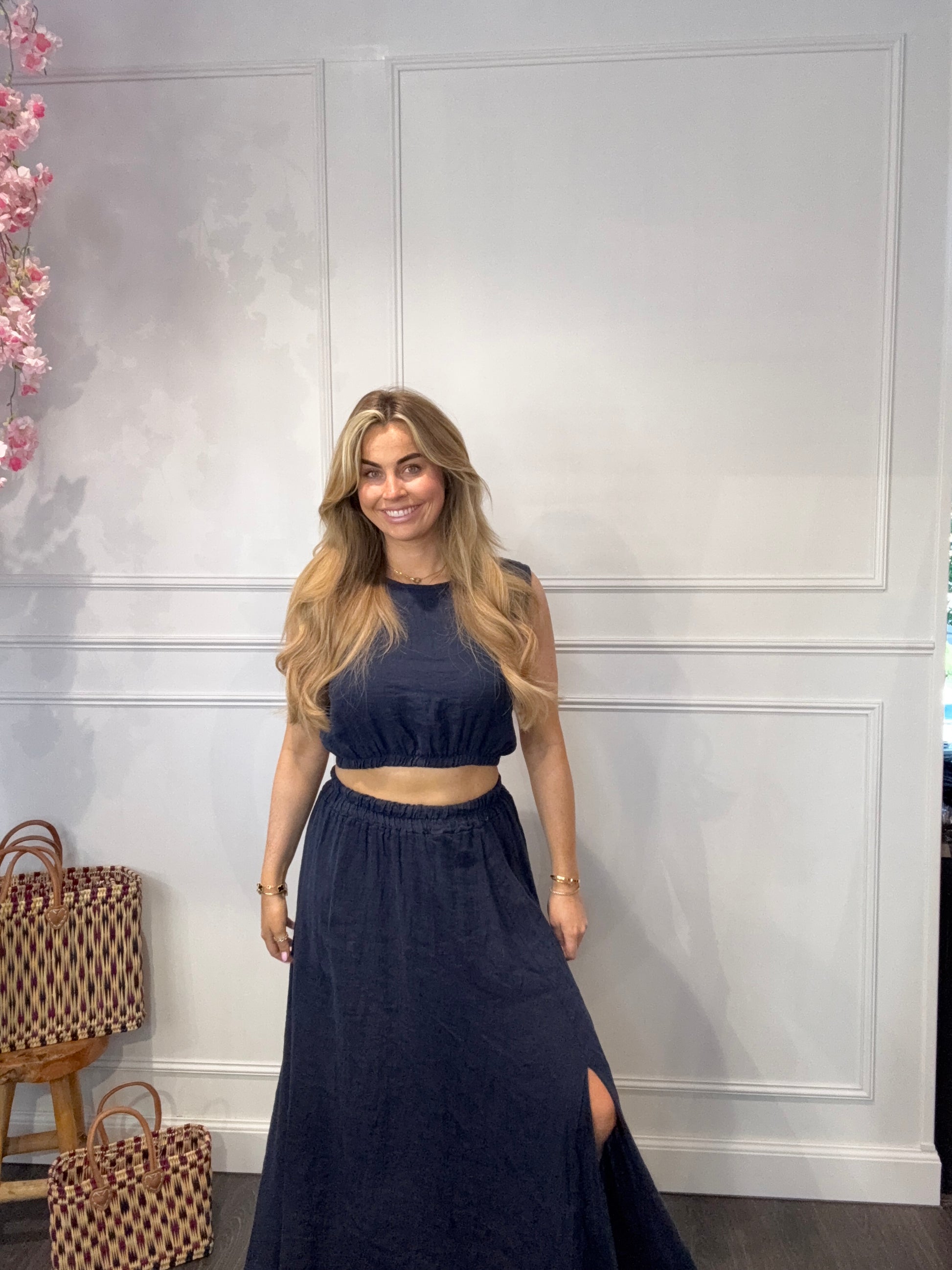 2 Delige Ambika Set Maxi Rok Marine Blauw