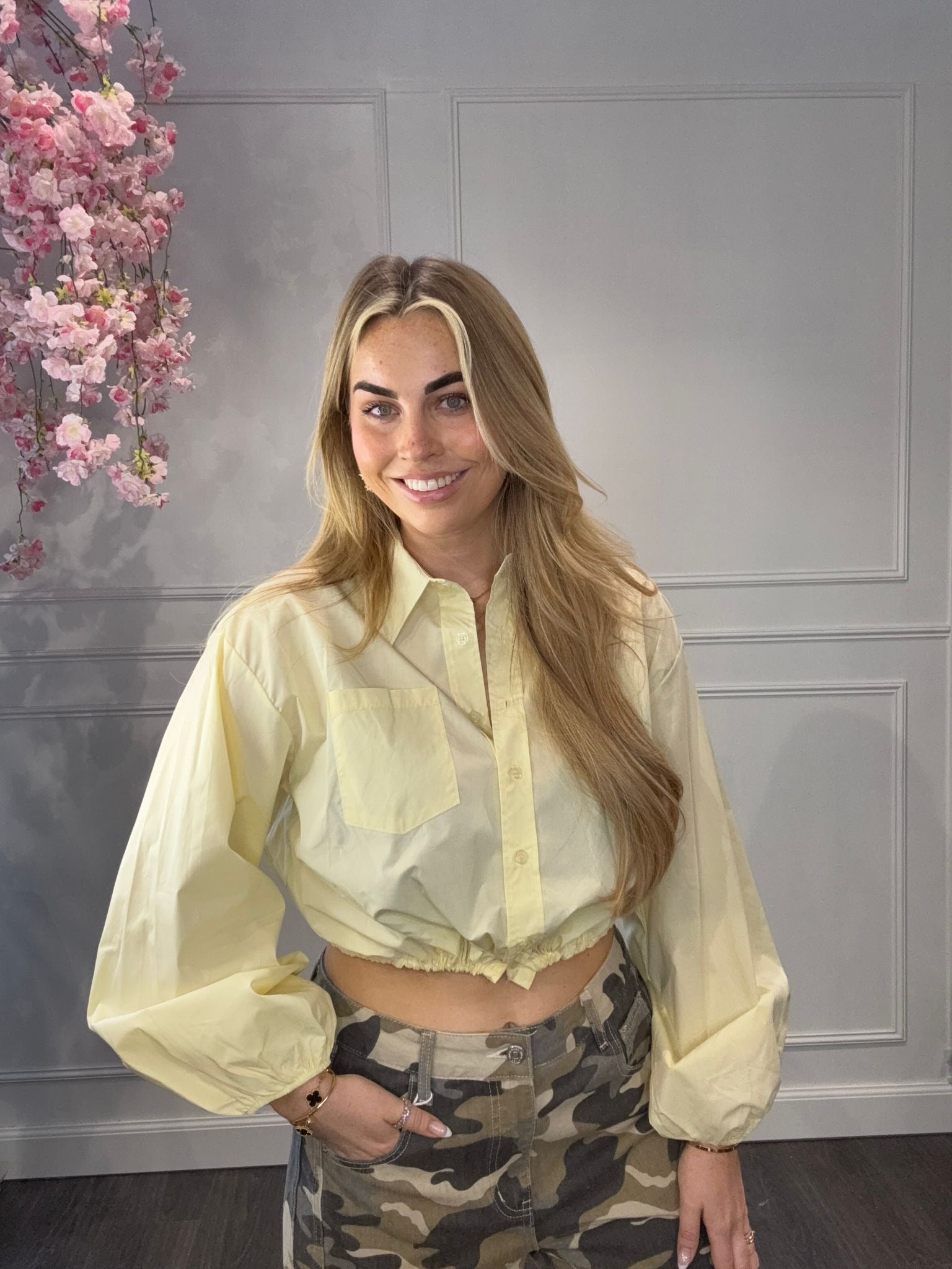 Blouse Cropped Geel met Koord