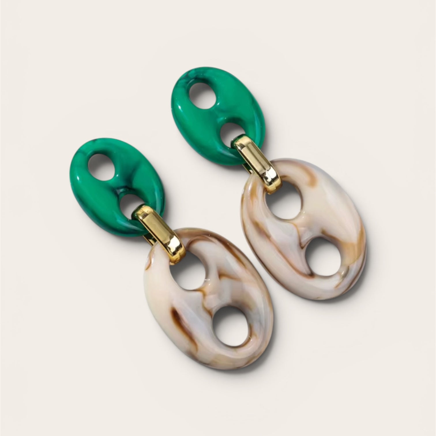 Bean Schakel Oorbellen Turquoise /Beige