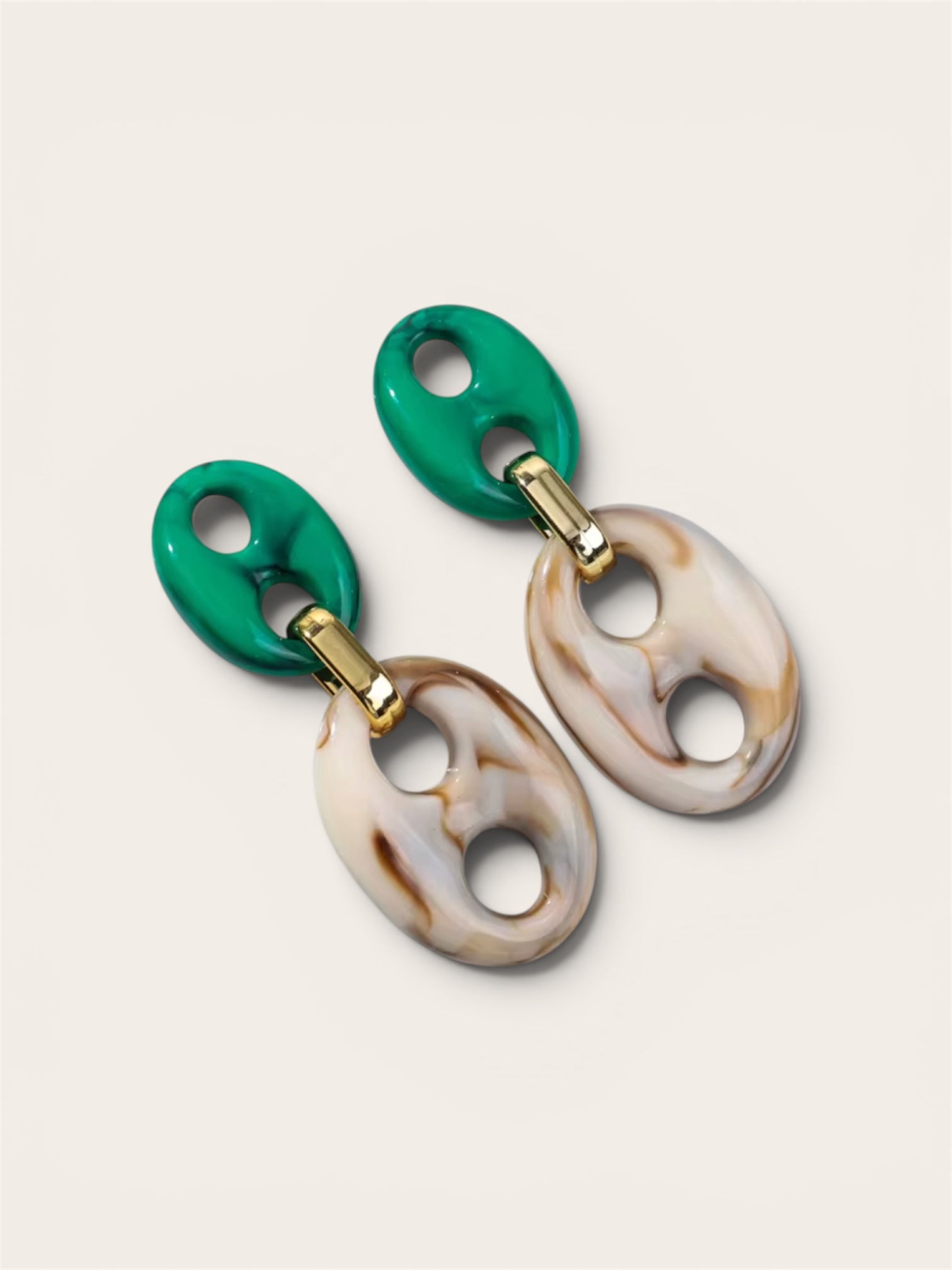 Bean Schakel Oorbellen Turquoise /Beige
