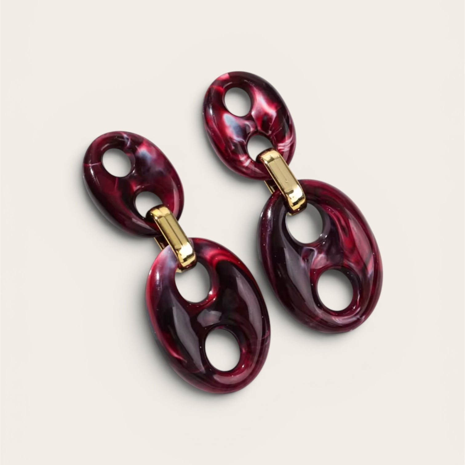 Bean Schakel Oorbellen Burgundy
