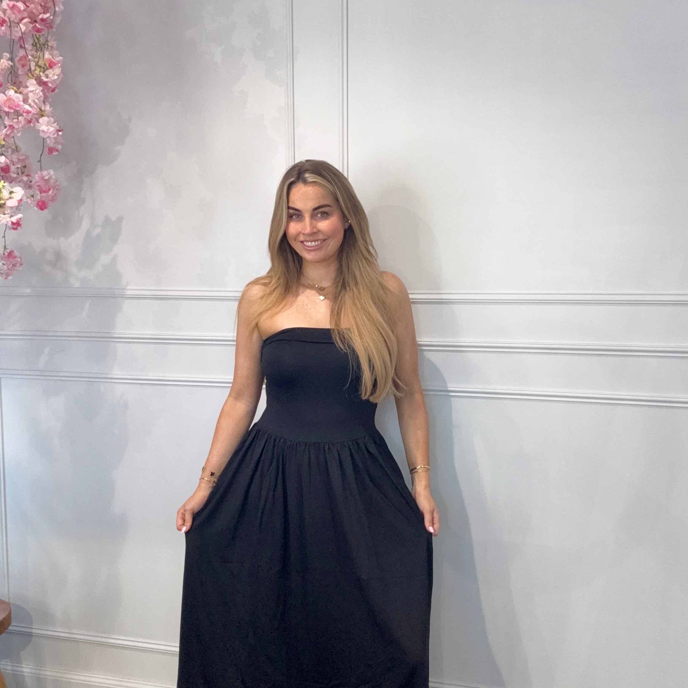 Maxi Jurk Strapless Zwart