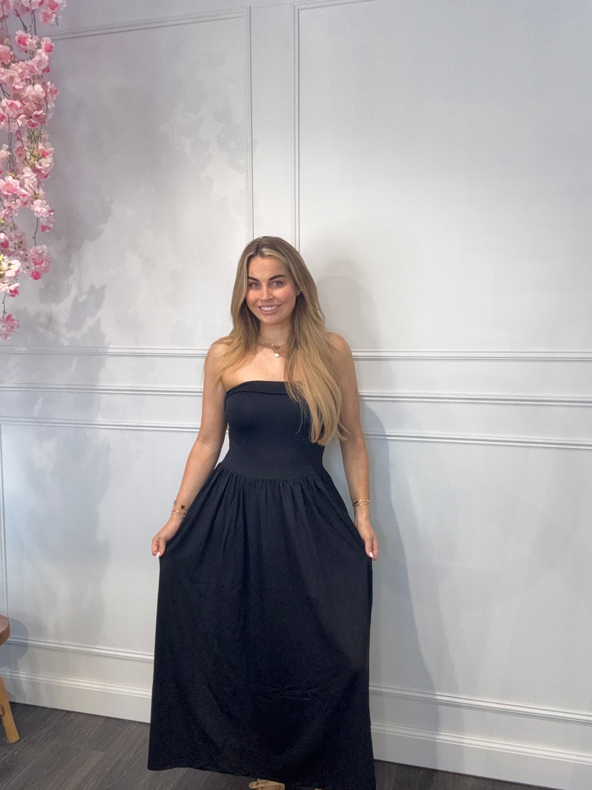 Maxi Jurk Strapless Zwart