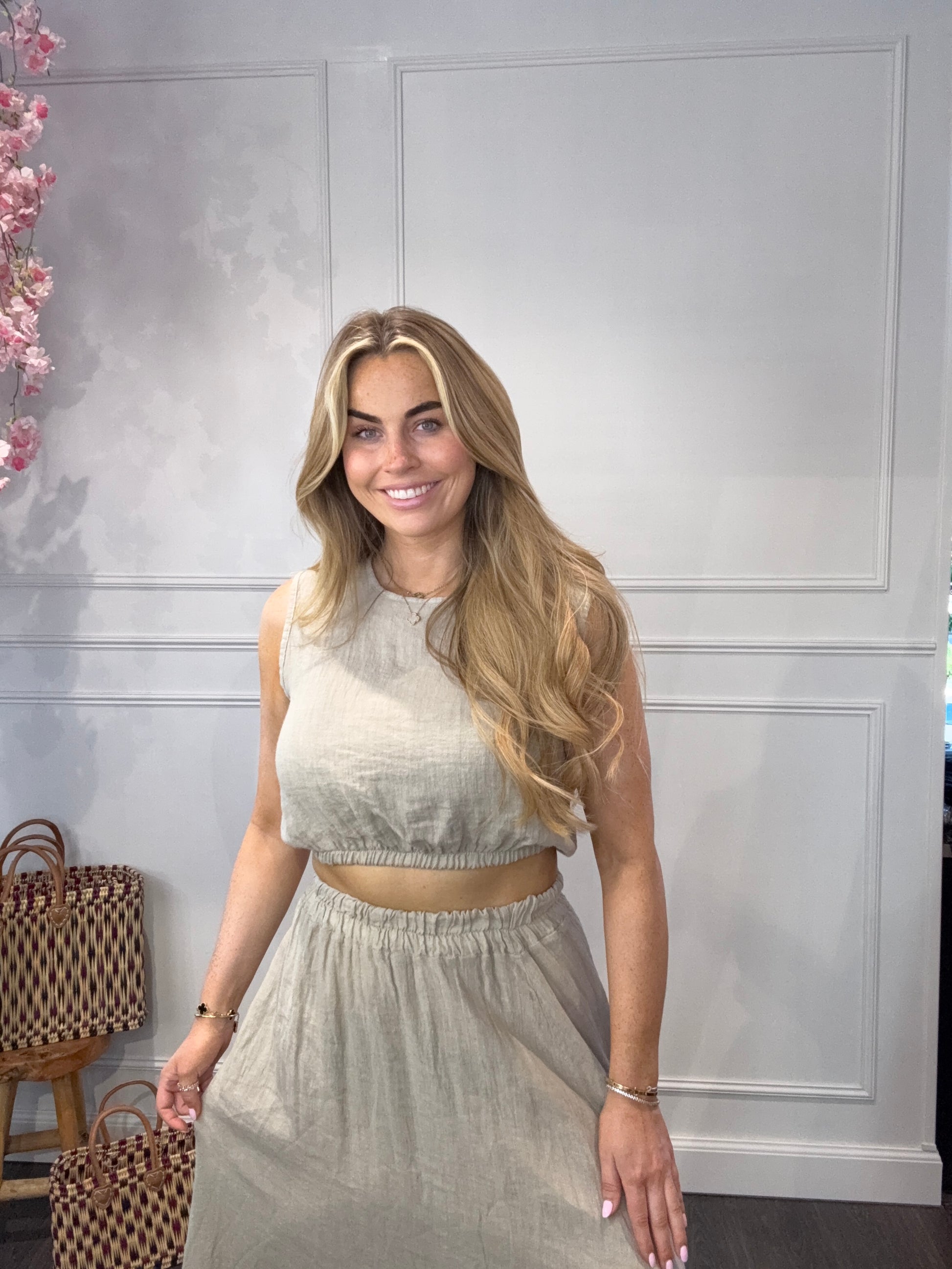 2 Delige Ambika Set Maxi Rok Beige
