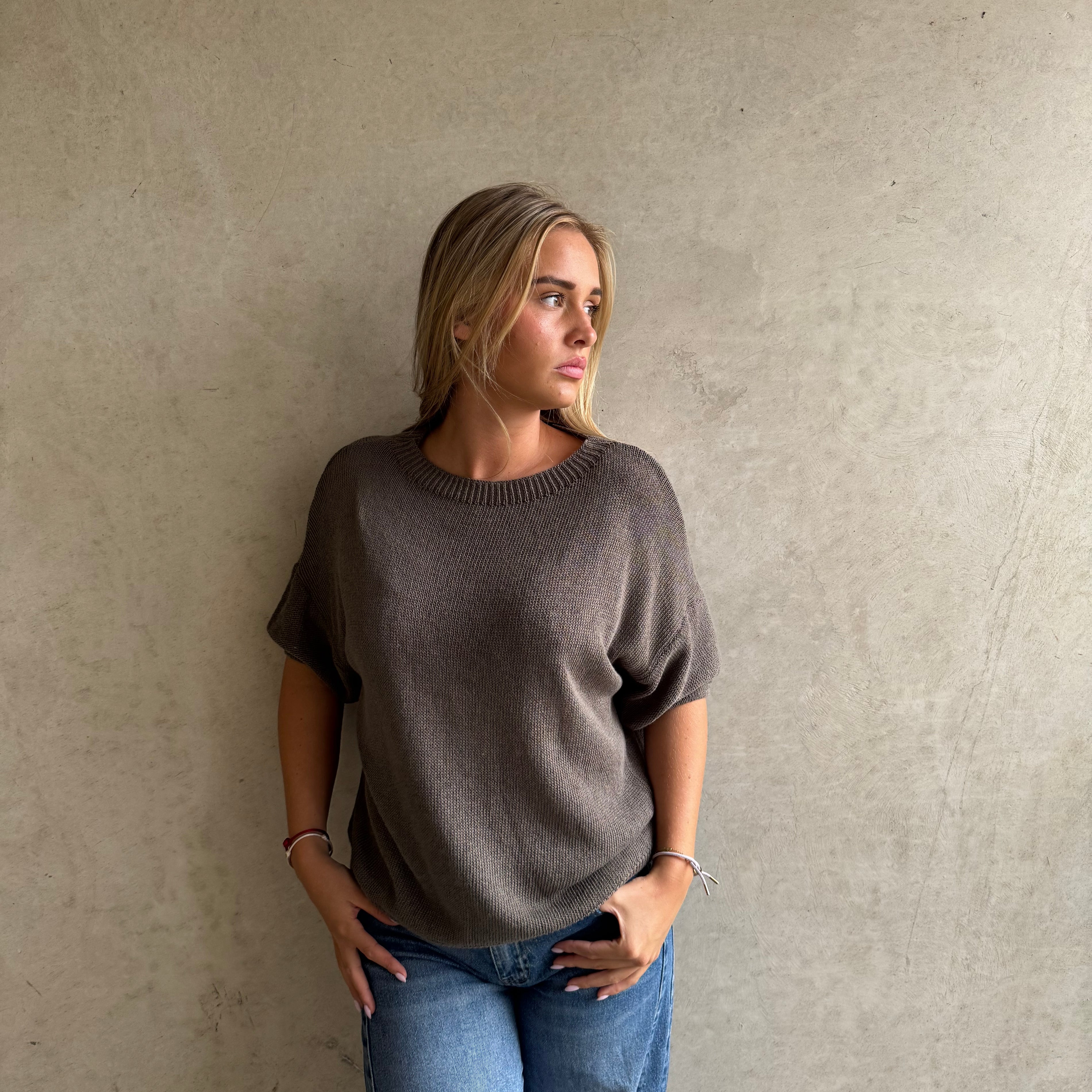 Trui Knitted Basic Taupe