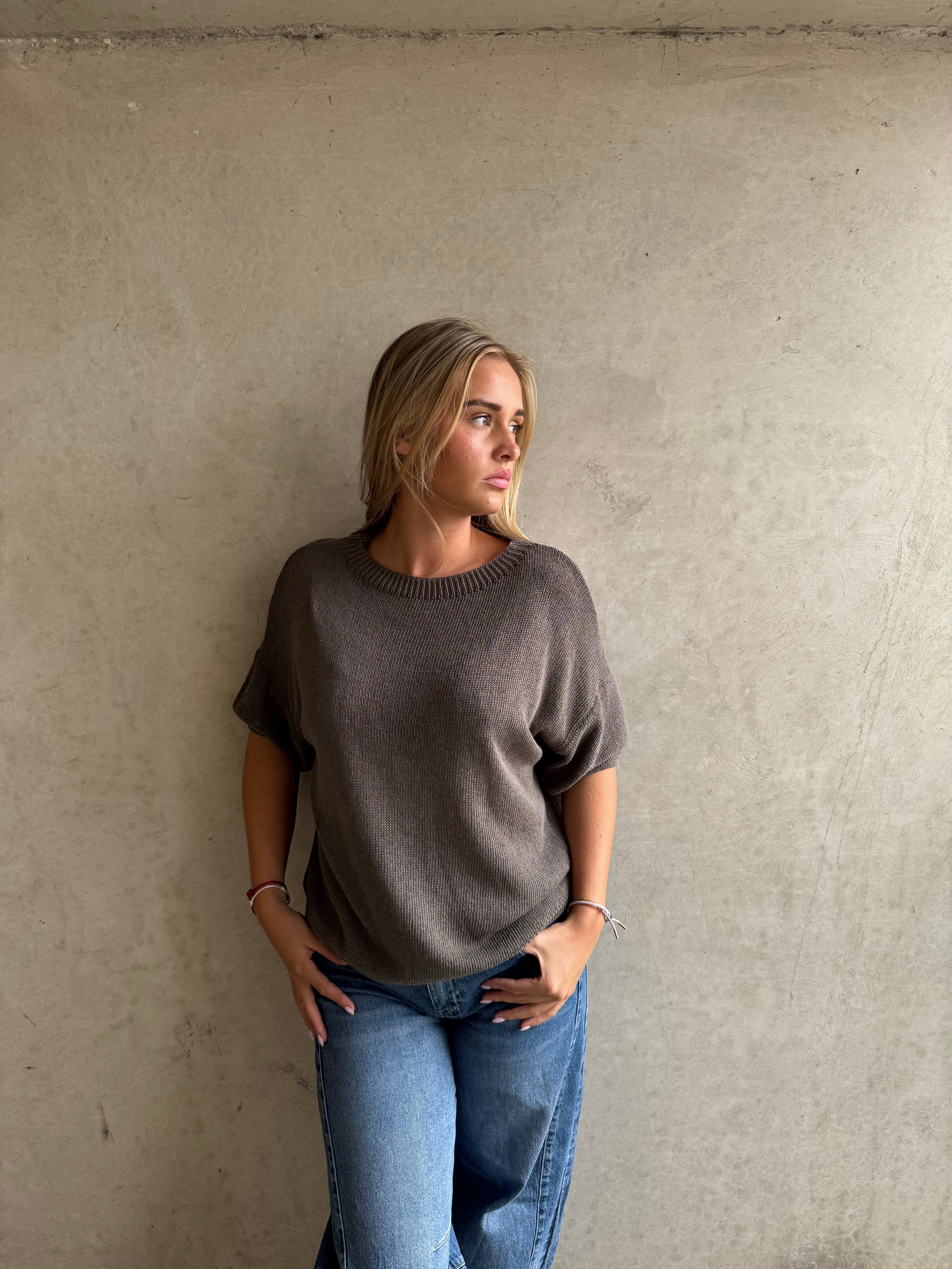 Trui Knitted Basic Taupe
