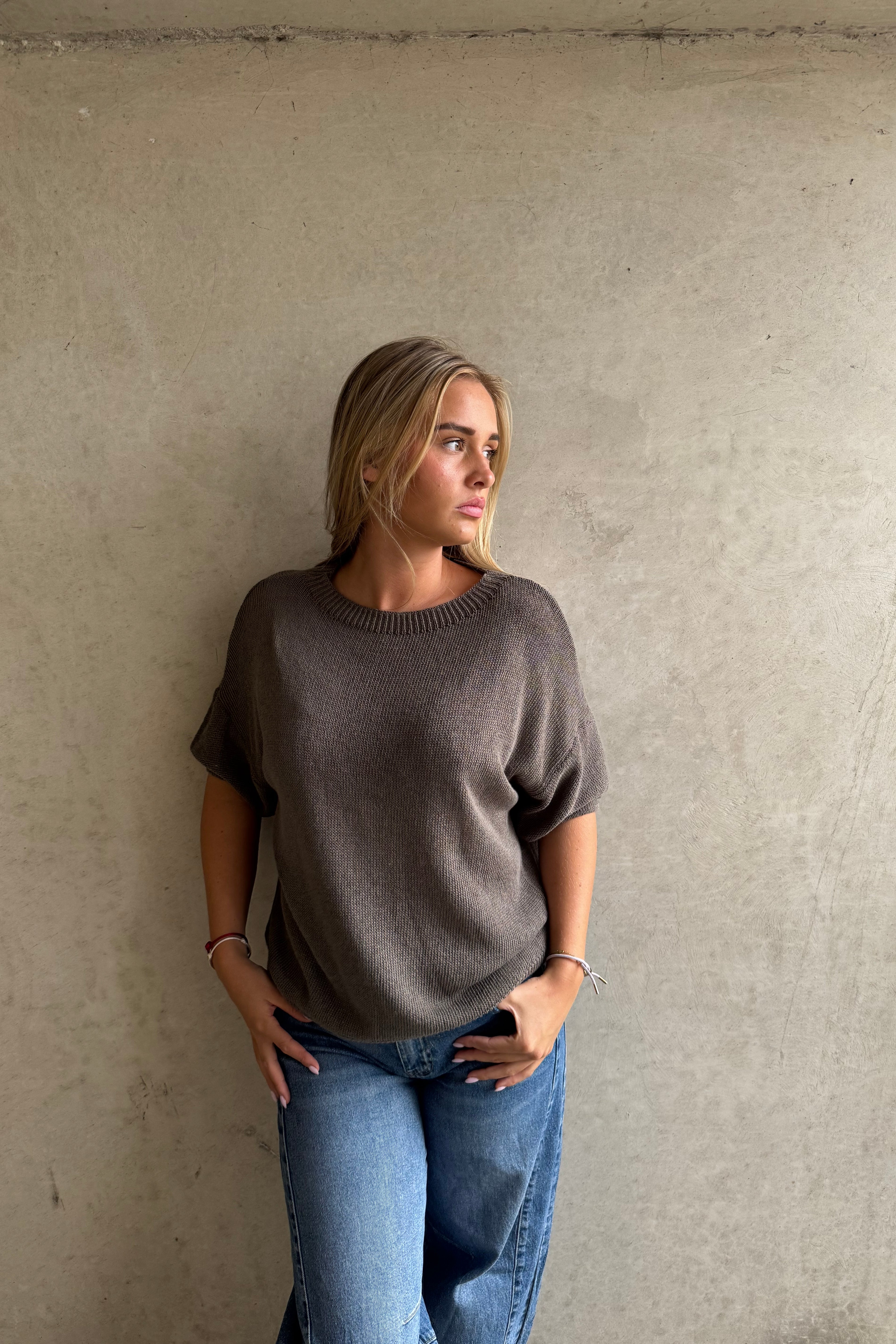 Trui Knitted Basic Taupe