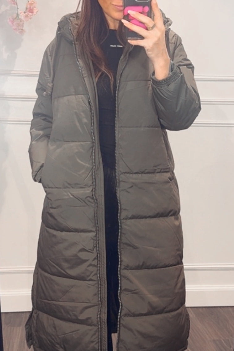 Gewatteerde Jas Groen Lang