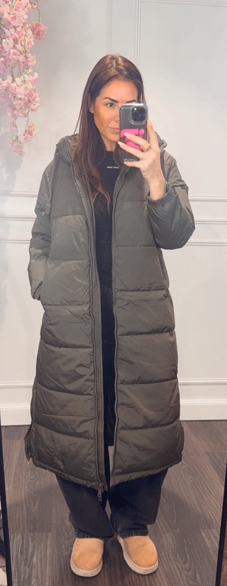 Gewatteerde Jas Groen Lang