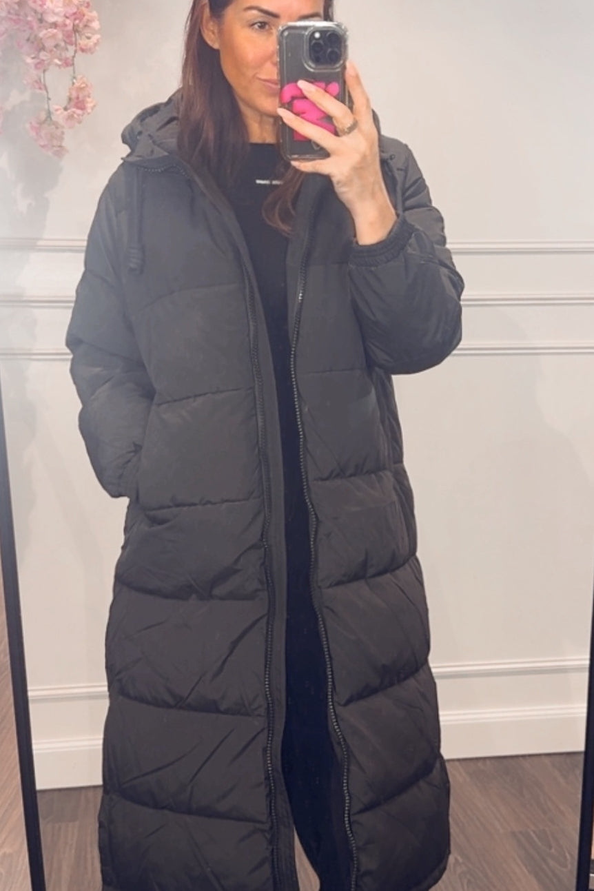 Gewatteerde Jas Zwart Lang