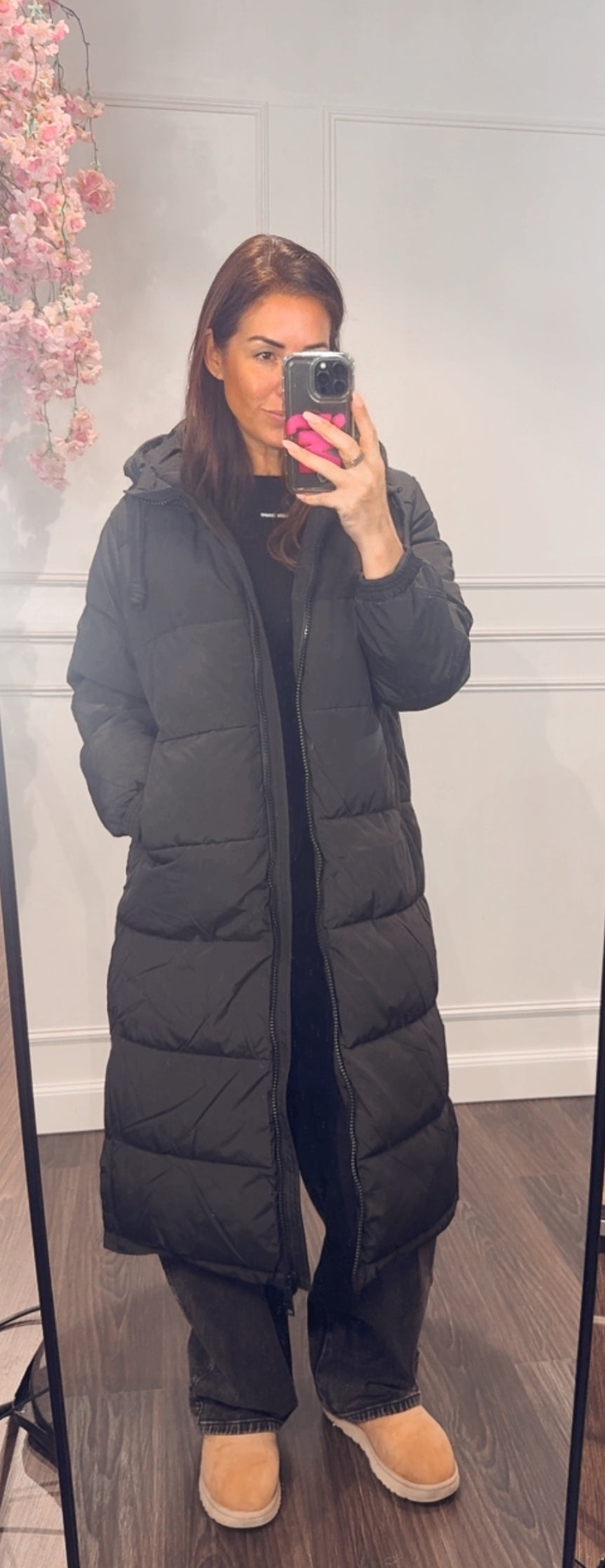 Gewatteerde Jas Zwart Lang