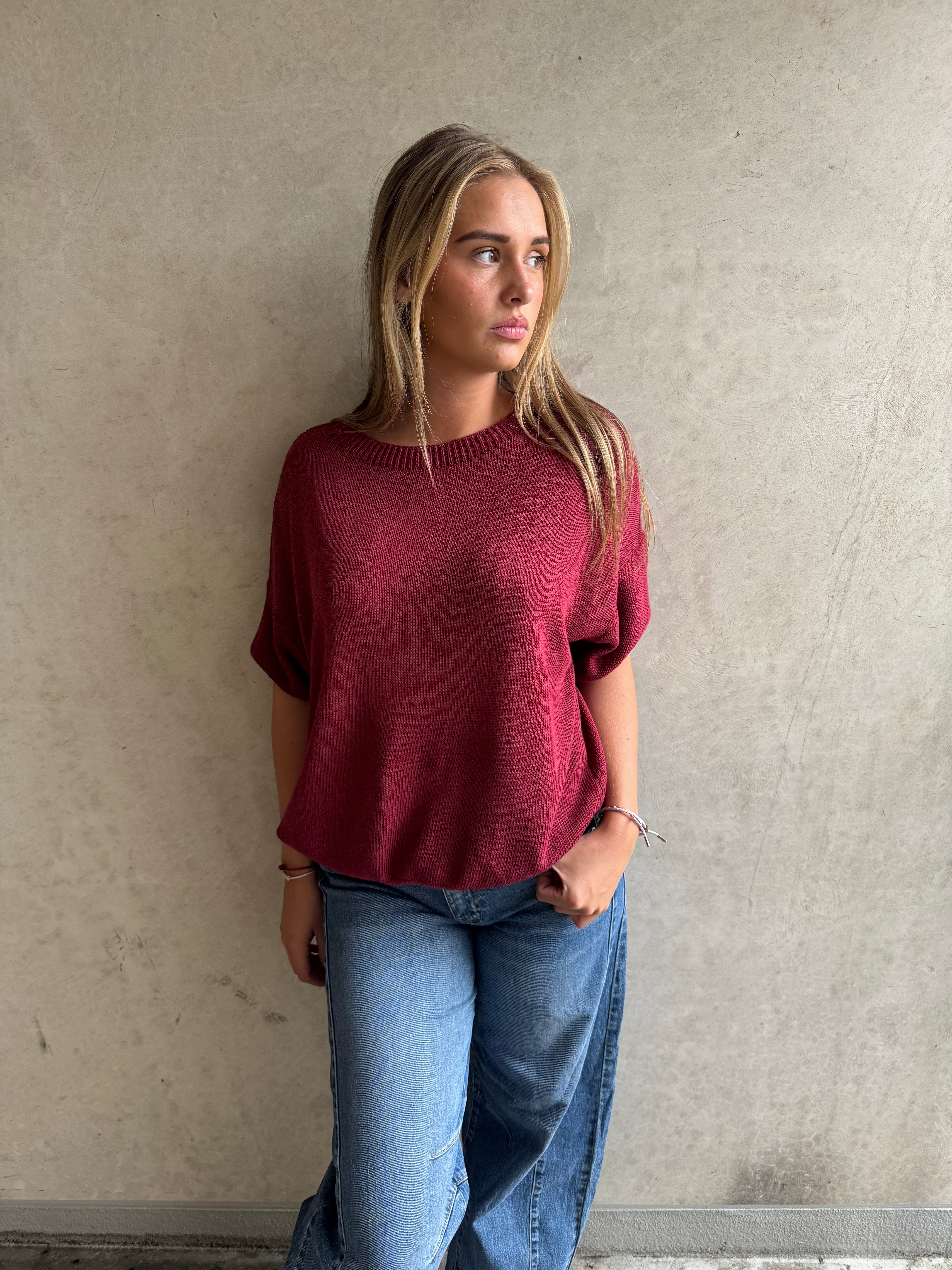 Trui Knitted Basic Burgundy