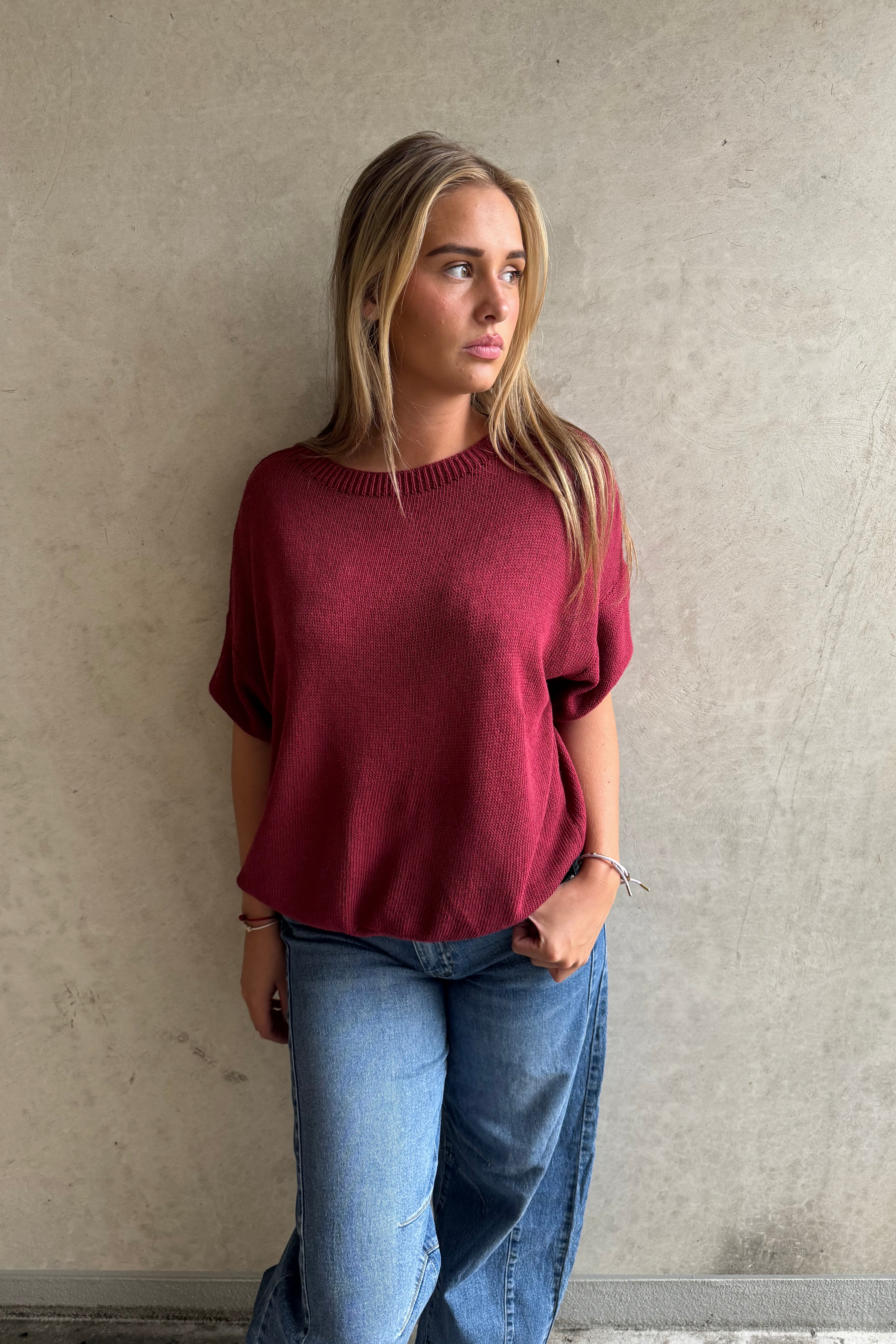 Trui Knitted Basic Burgundy