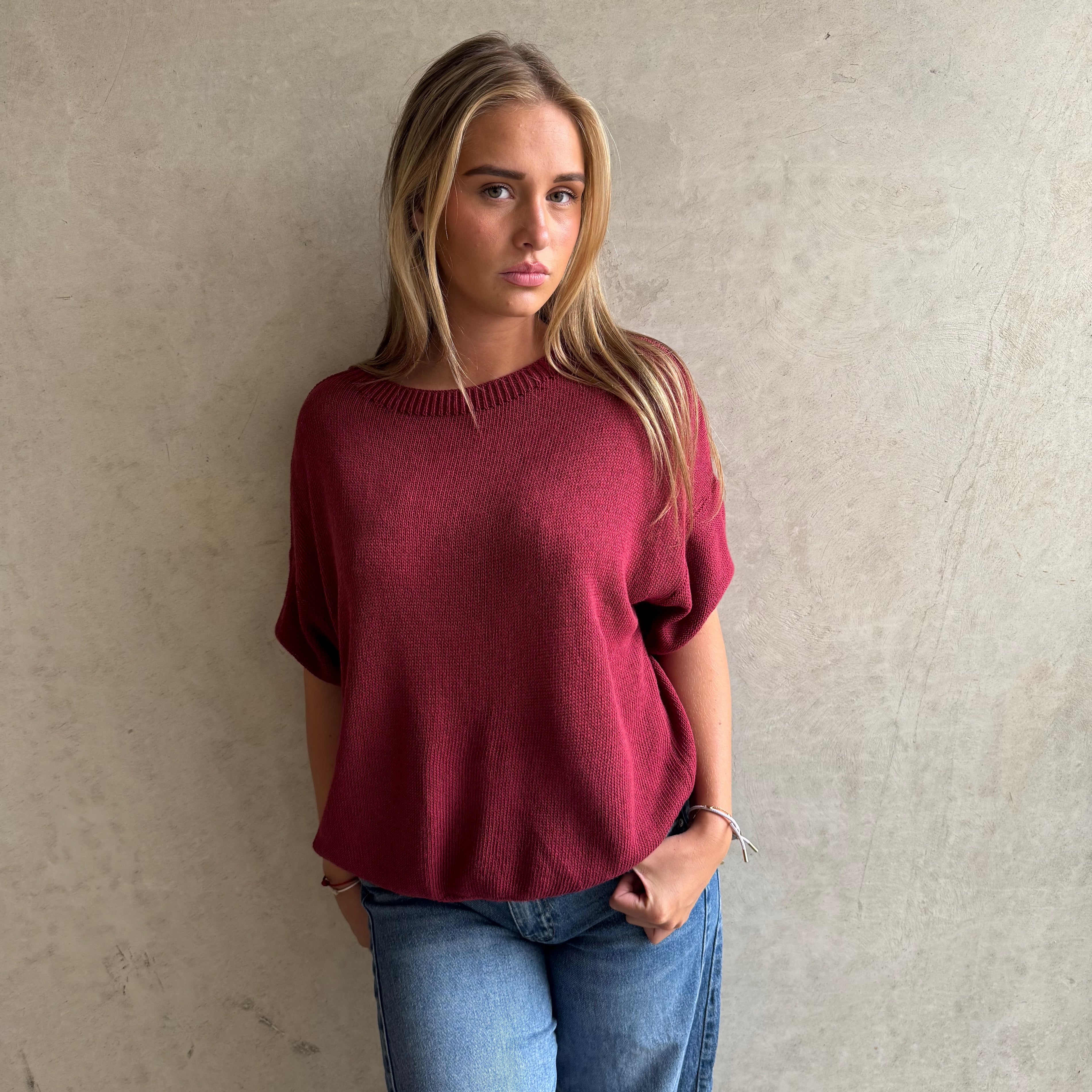 Trui Knitted Basic Burgundy