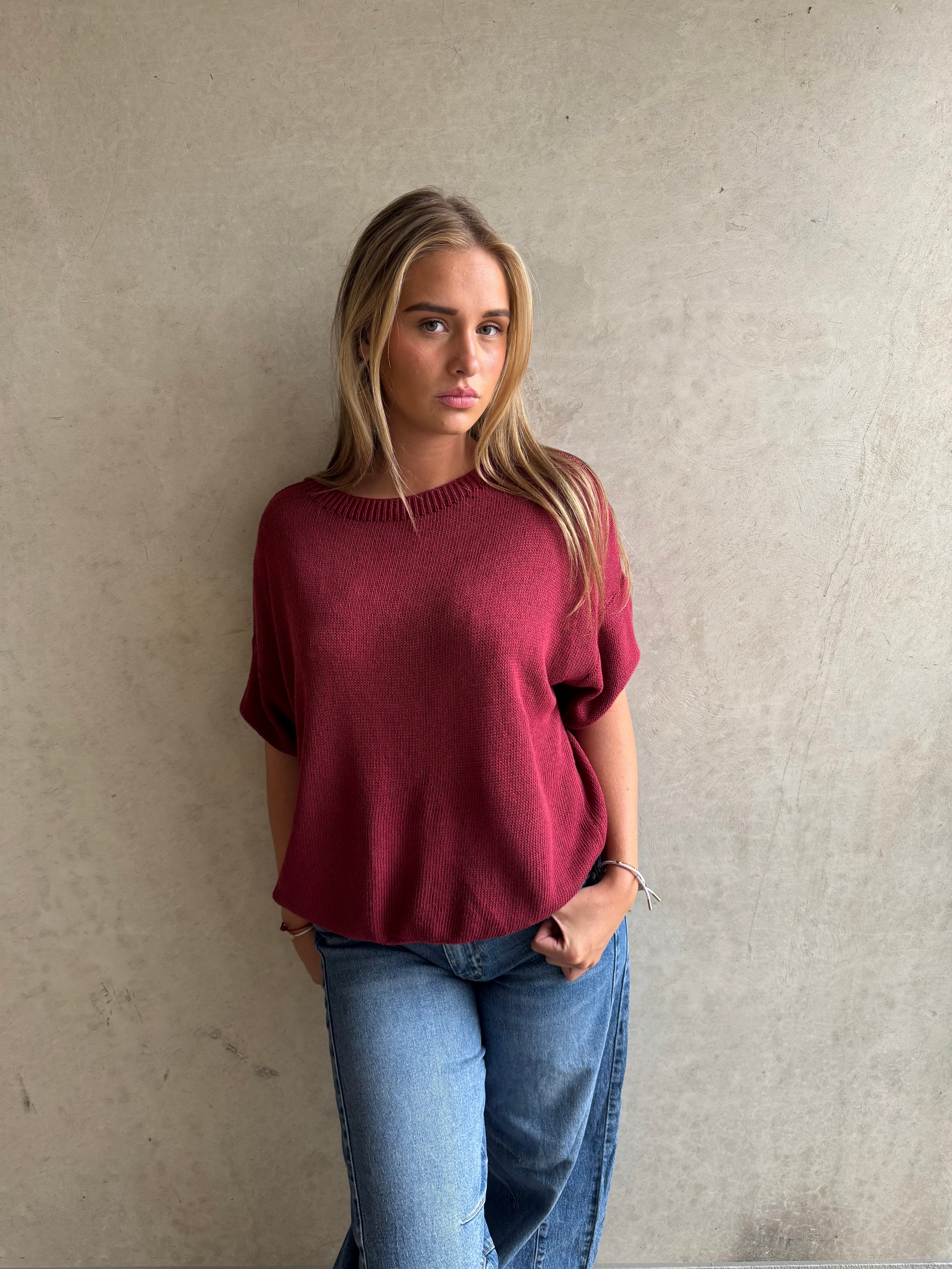 Trui Knitted Basic Burgundy