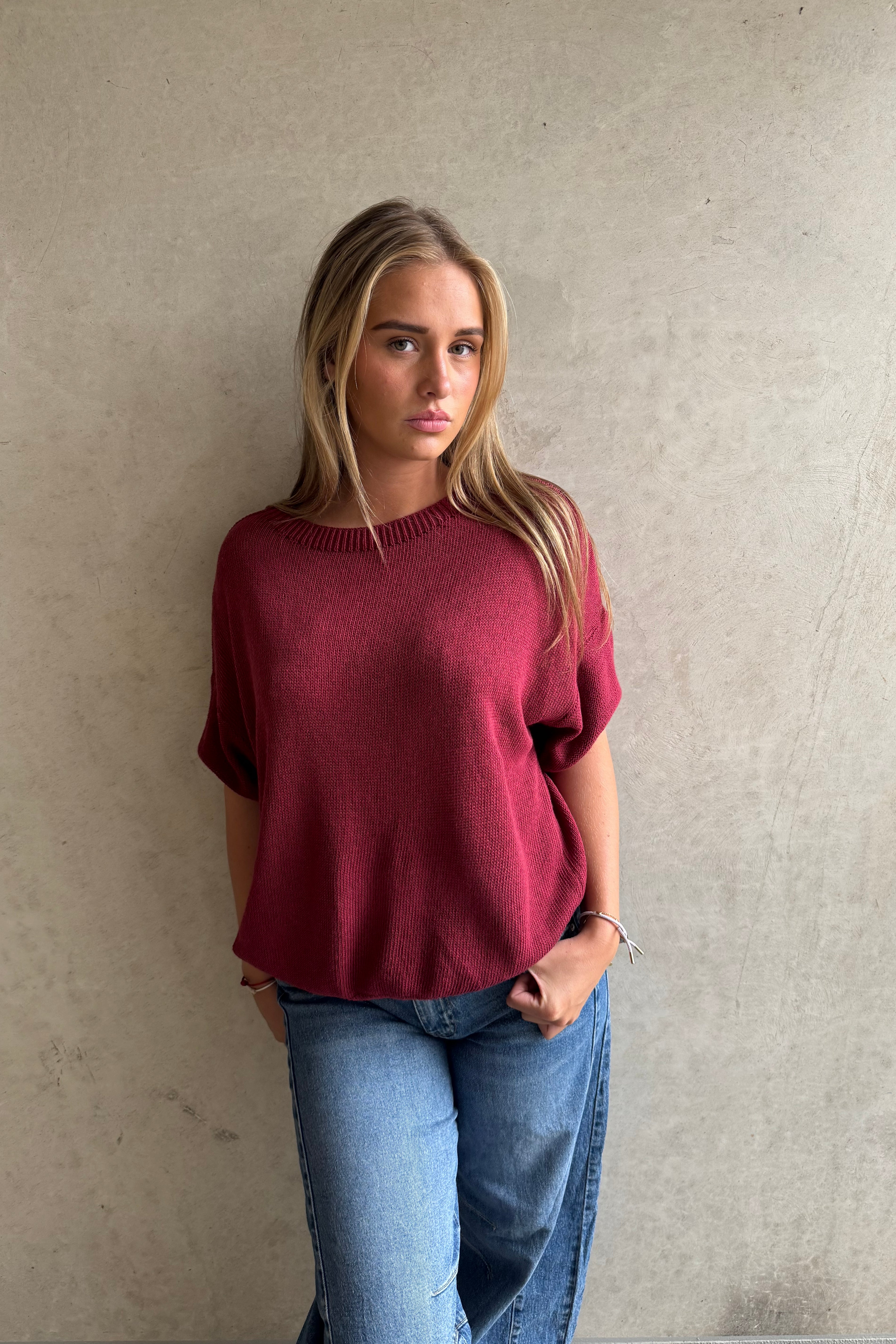 Trui Knitted Basic Burgundy