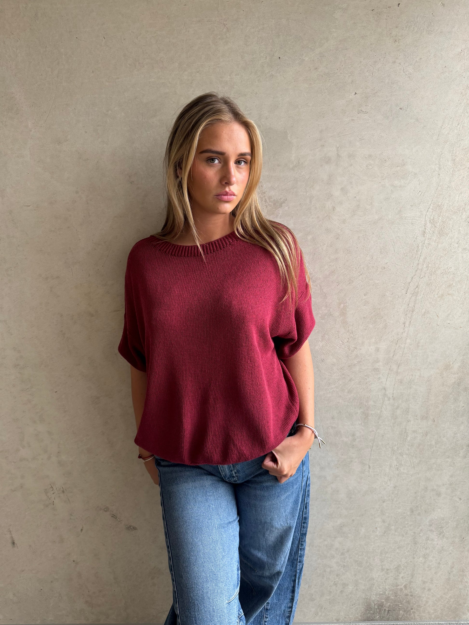 Trui Knitted Basic Burgundy