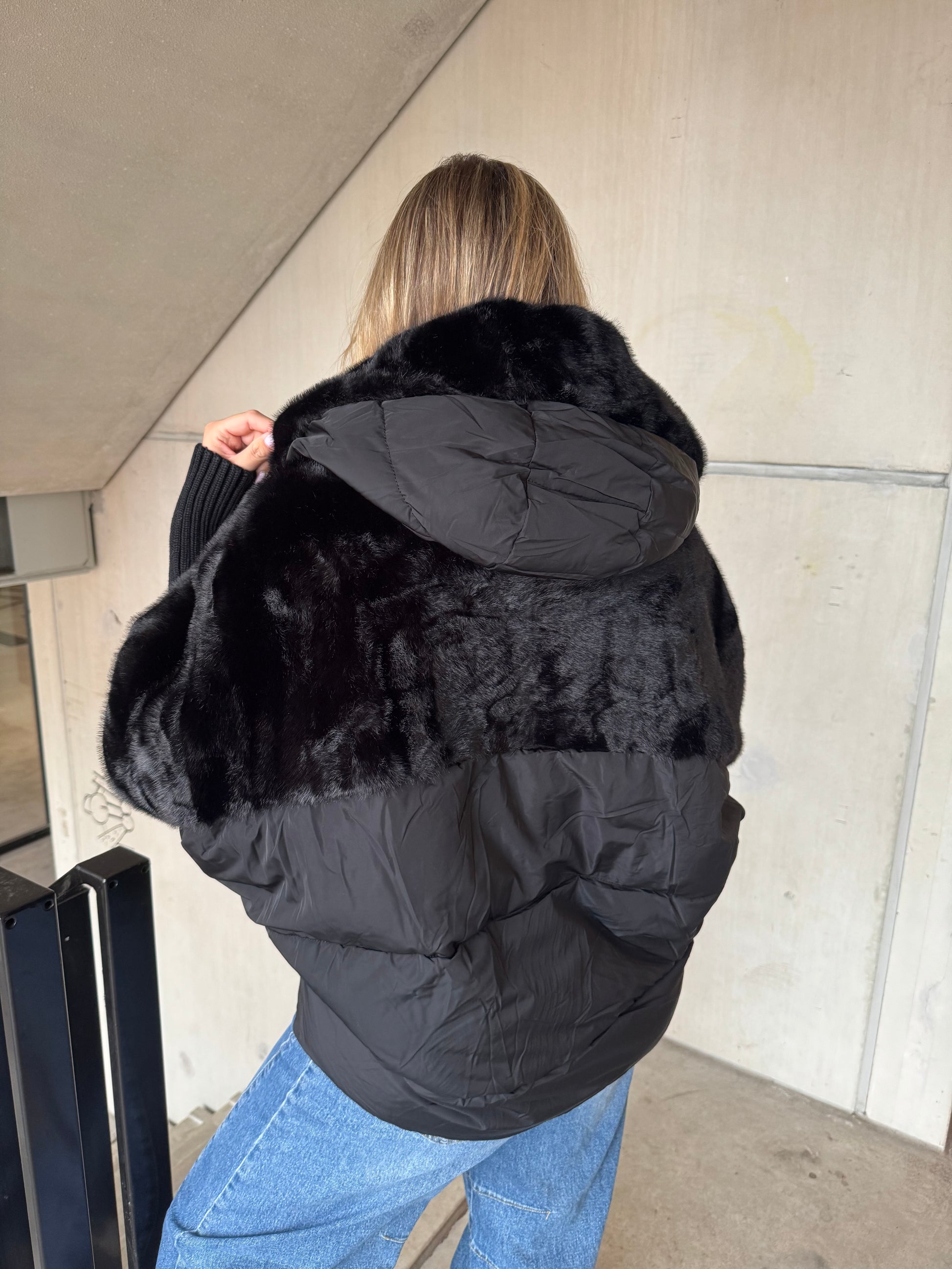 Jas Duo Fake Fur Zwart