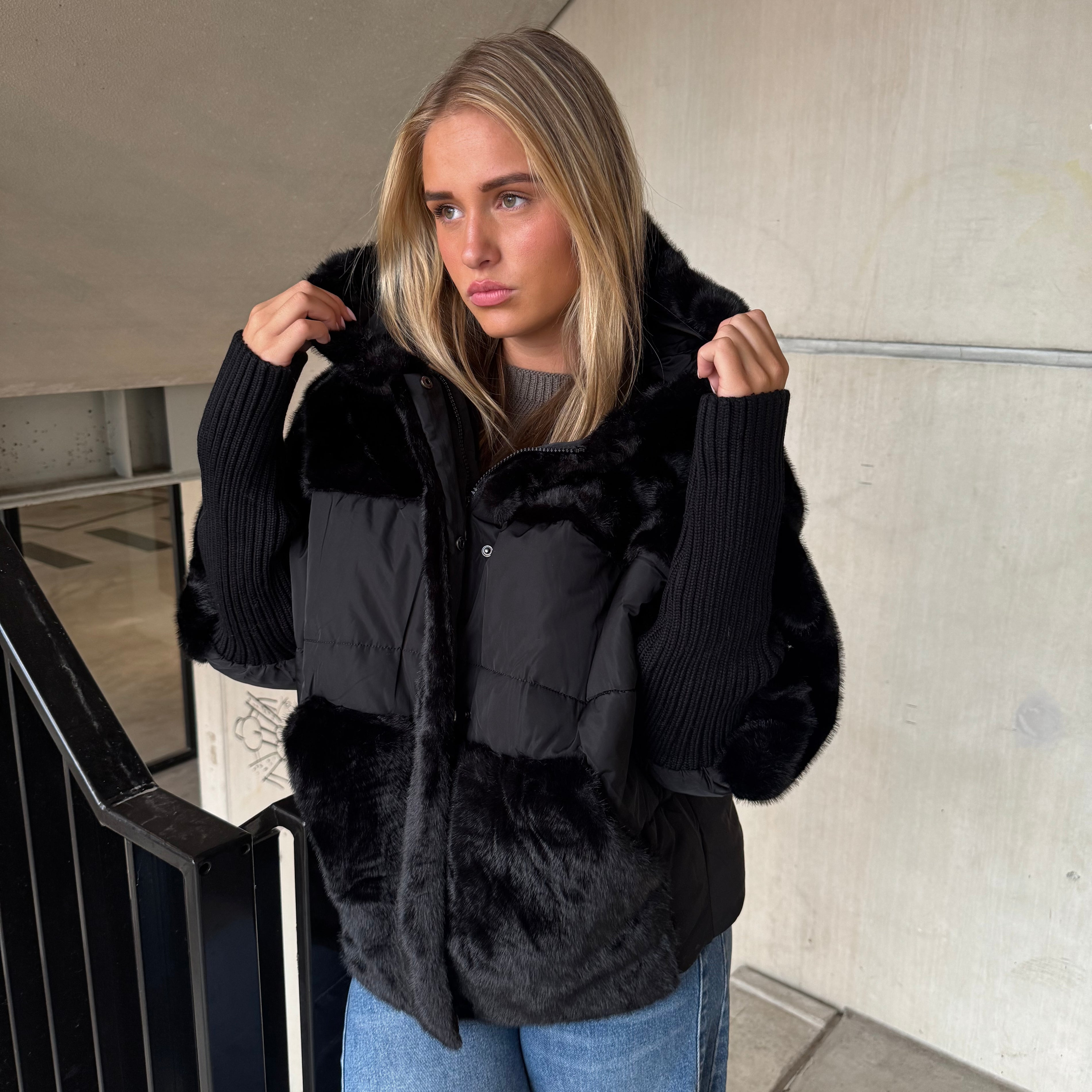 Jas Duo Fake Fur Zwart