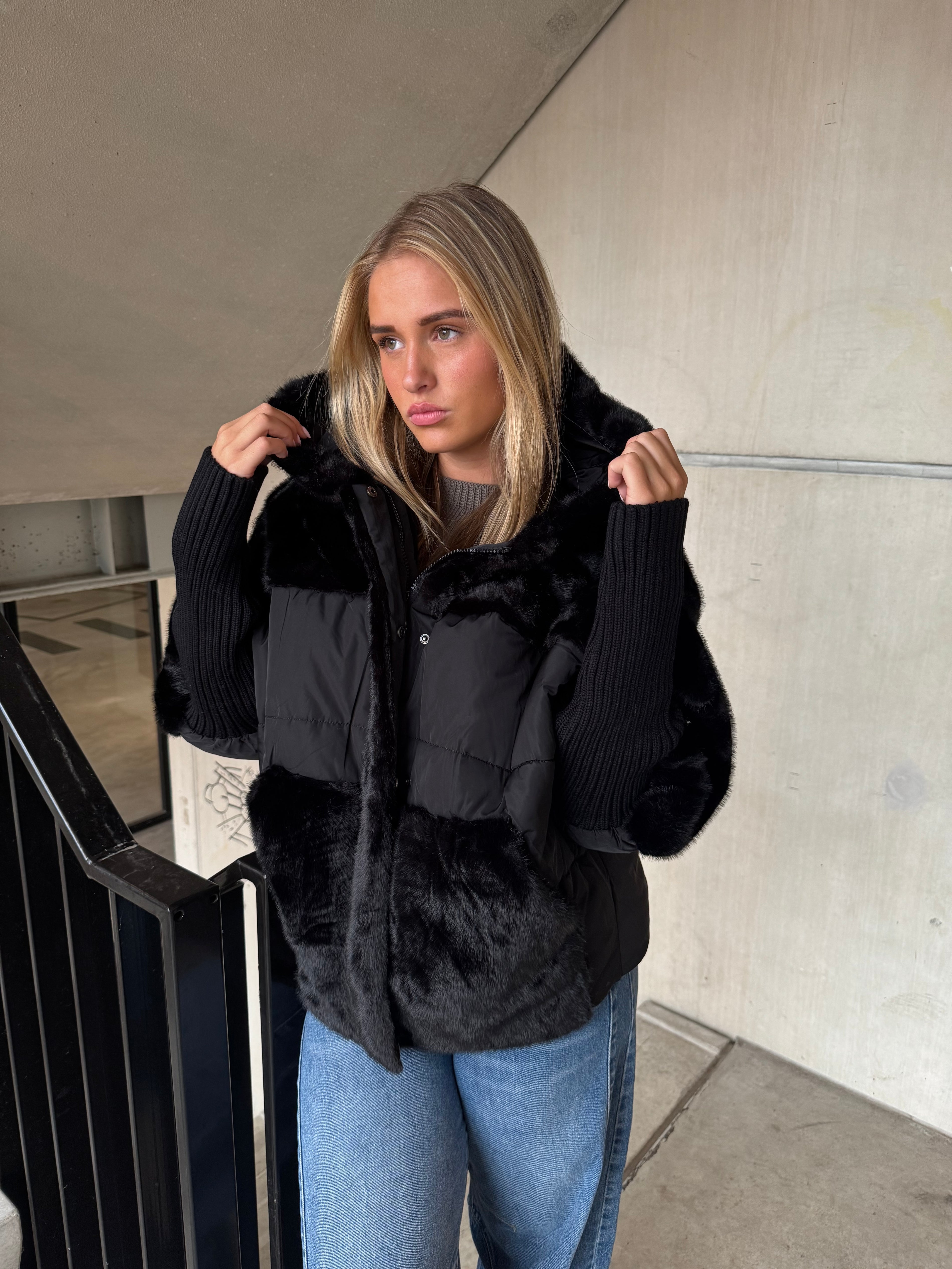 Jas Duo Fake Fur Zwart
