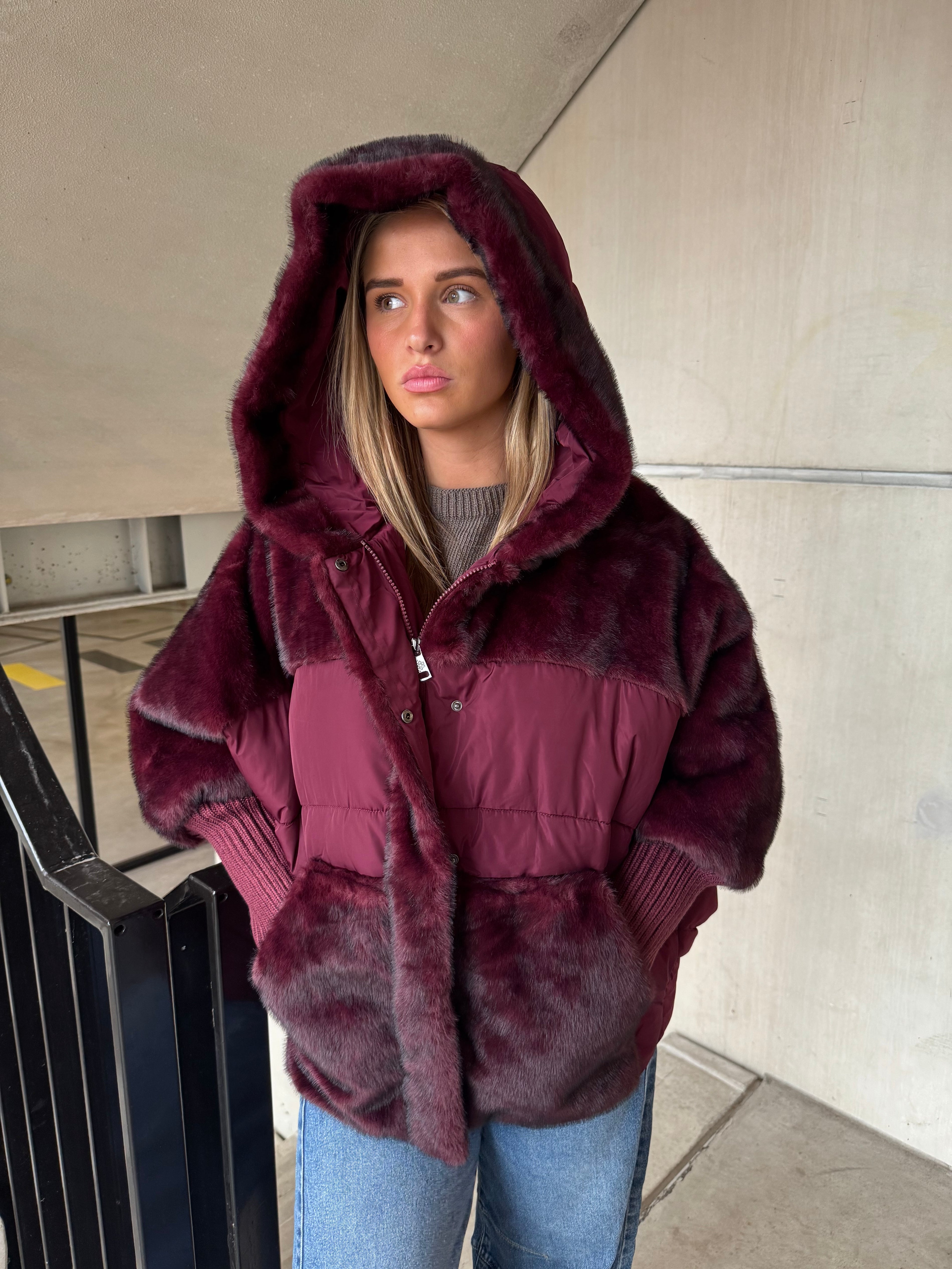 Jas Duo Fake Fur Bordeaux
