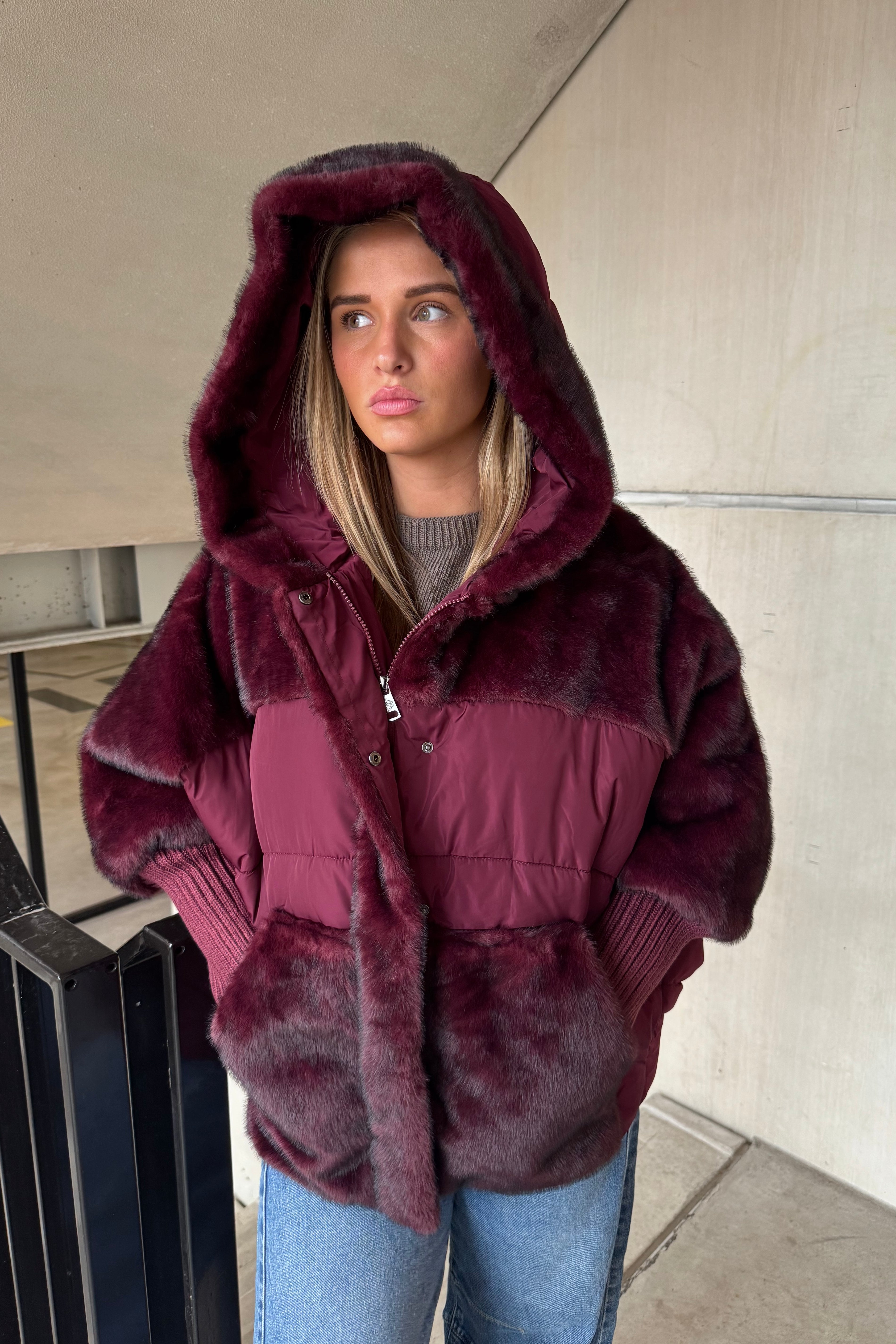 Jas Duo Fake Fur Bordeaux