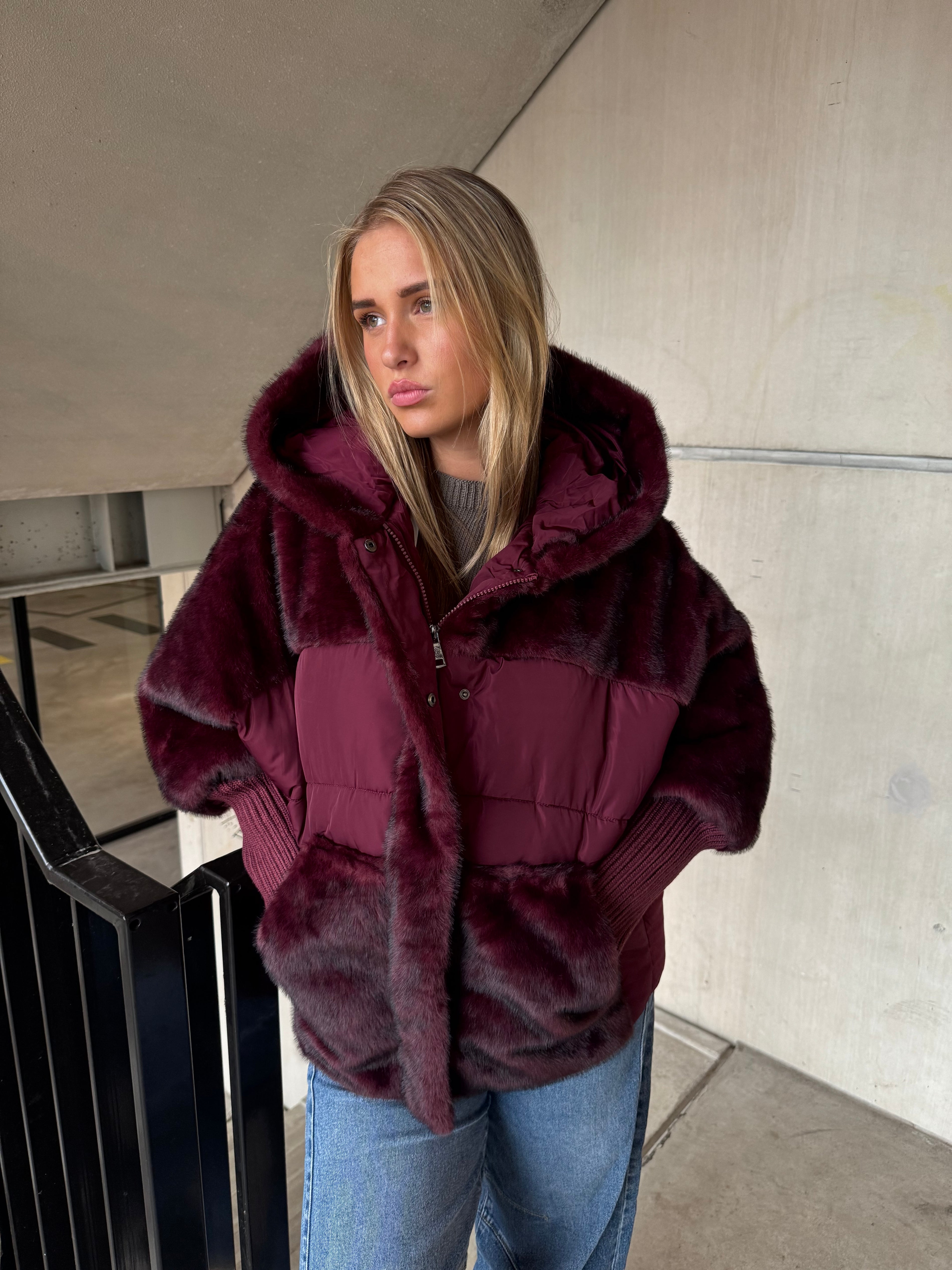 Jas Duo Fake Fur Bordeaux