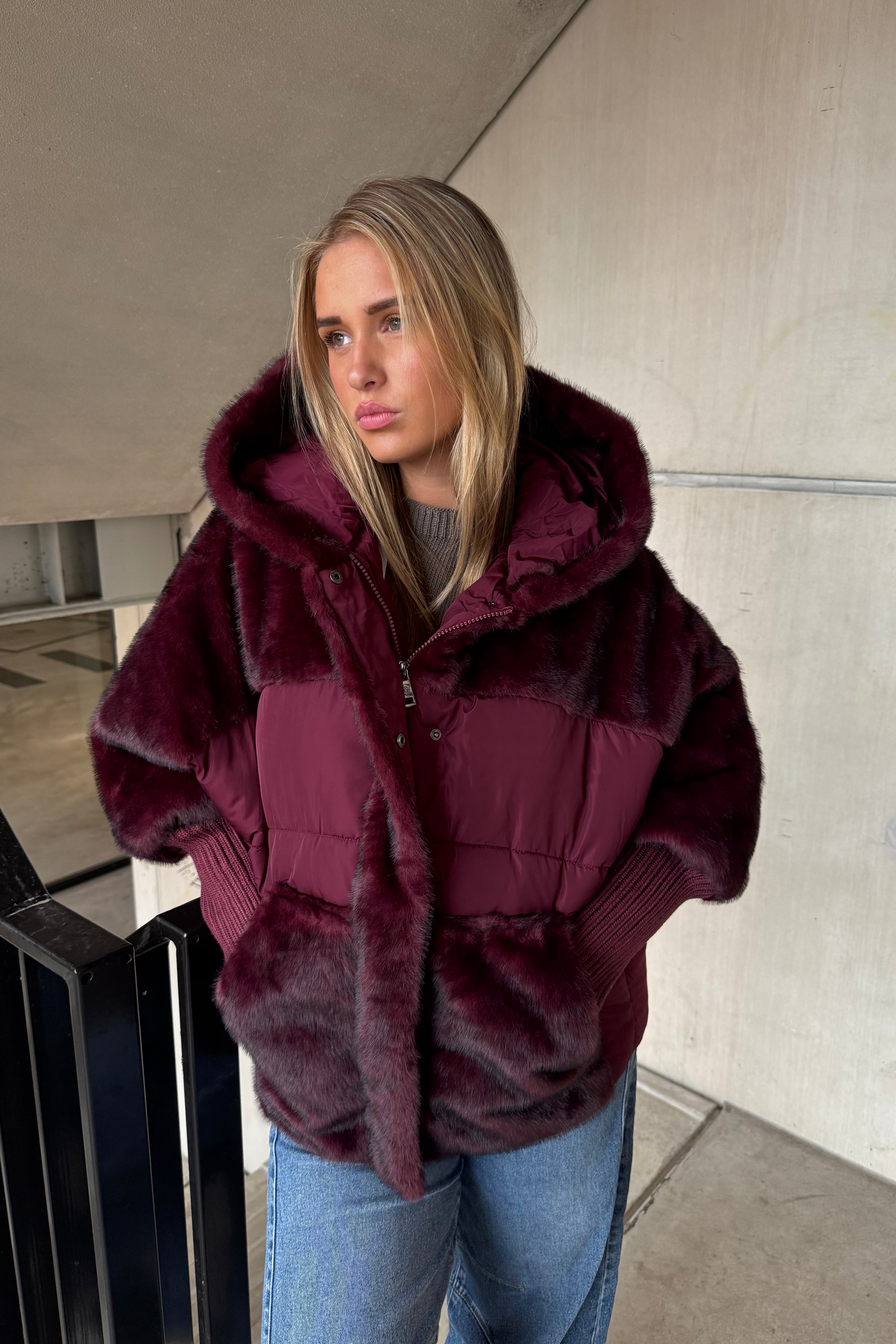 Jas Duo Fake Fur Bordeaux