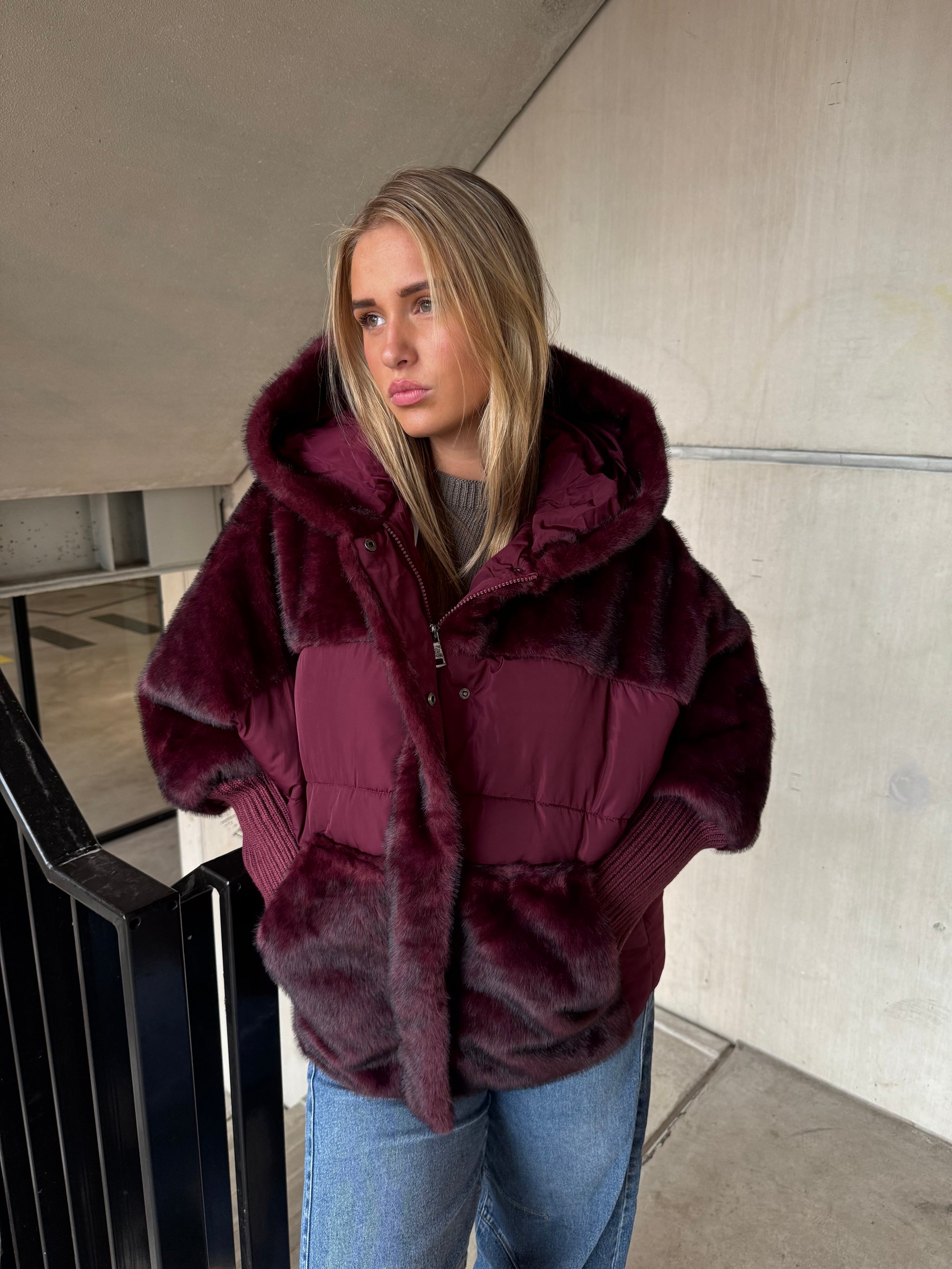 Jas Duo Fake Fur Bordeaux
