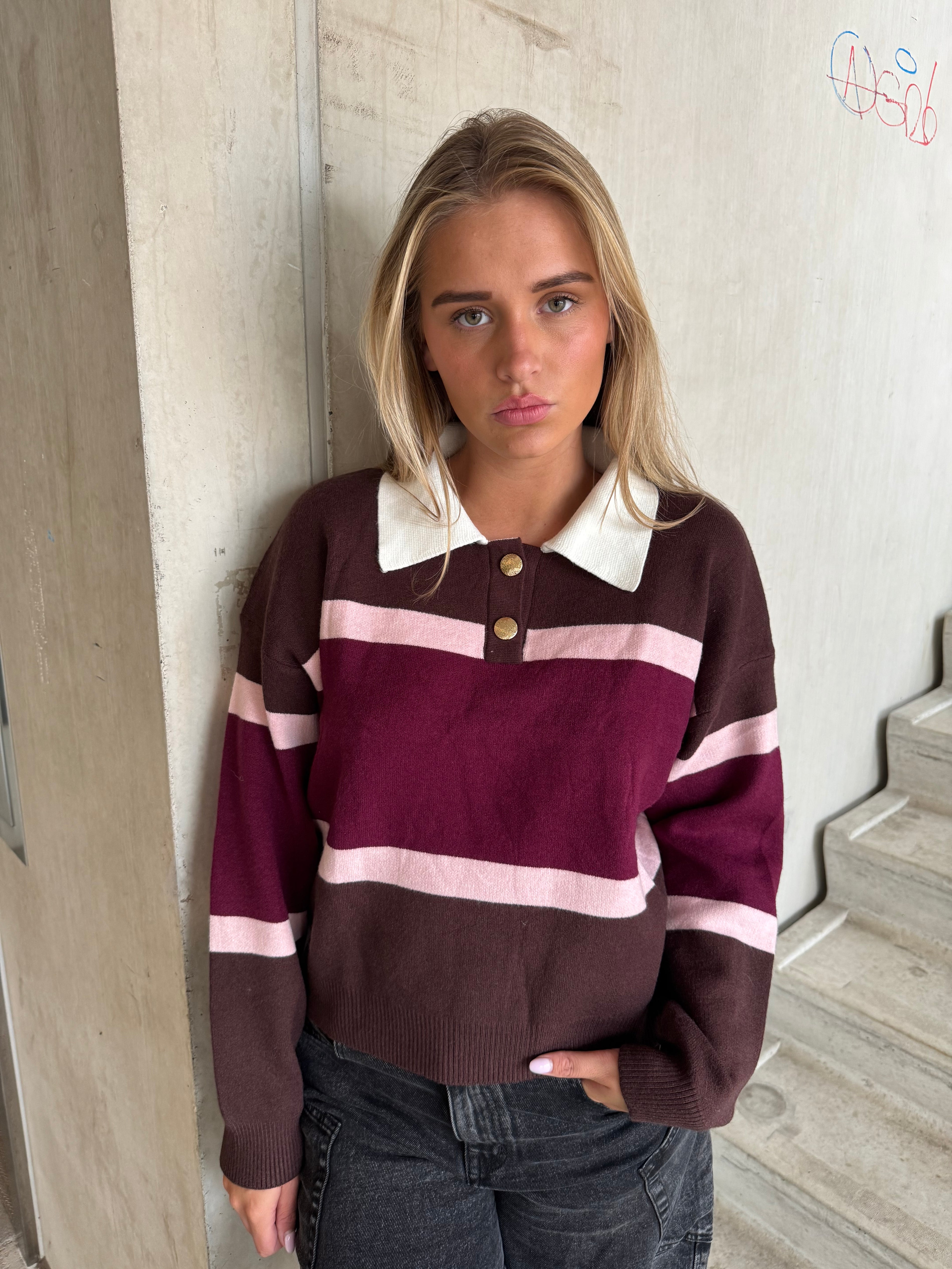 Knitted Polo Trui Bruin Burgundy Roze