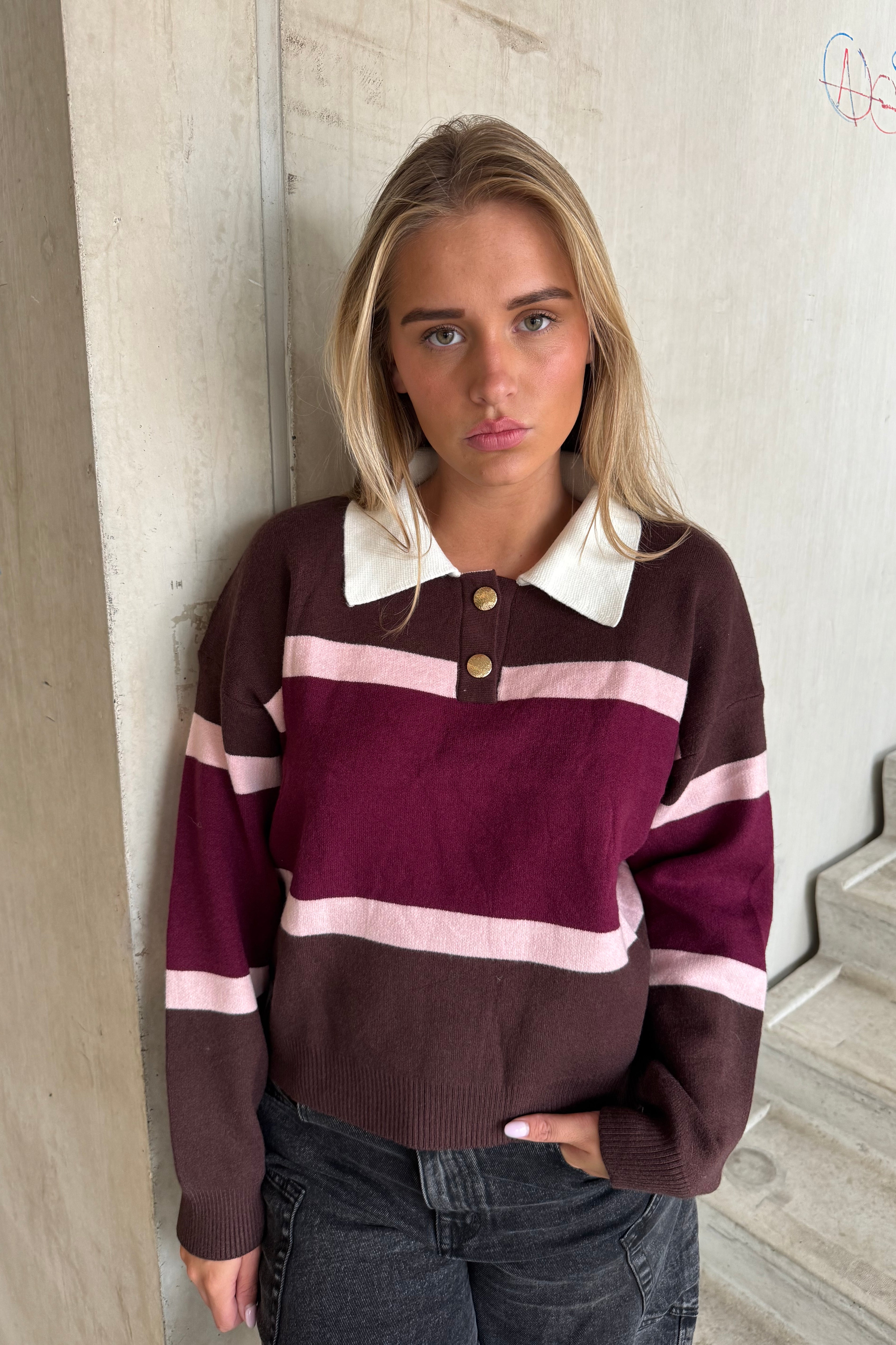 Knitted Polo Trui Bruin Burgundy Roze