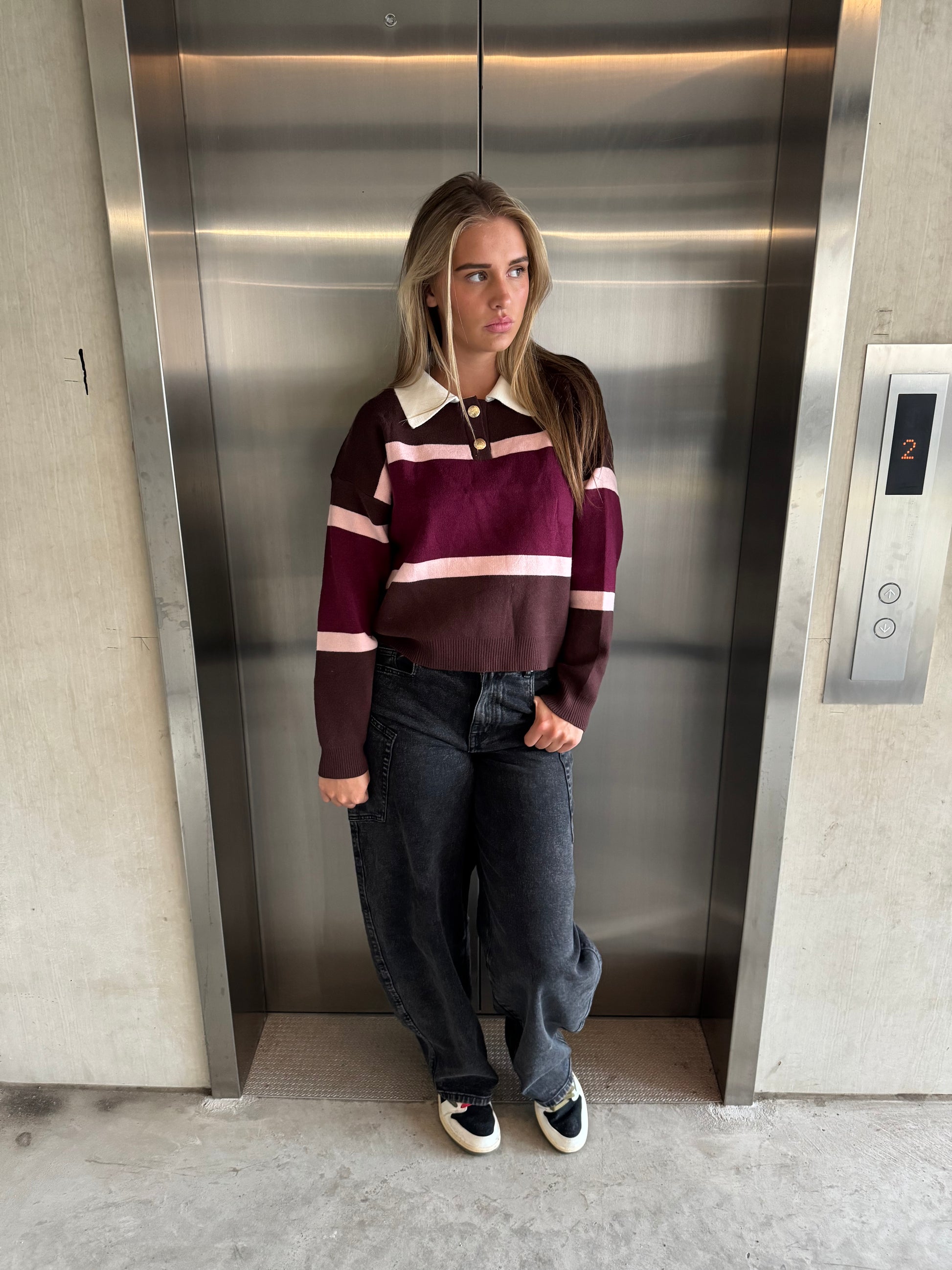 Knitted Polo Trui Bruin Burgundy Roze