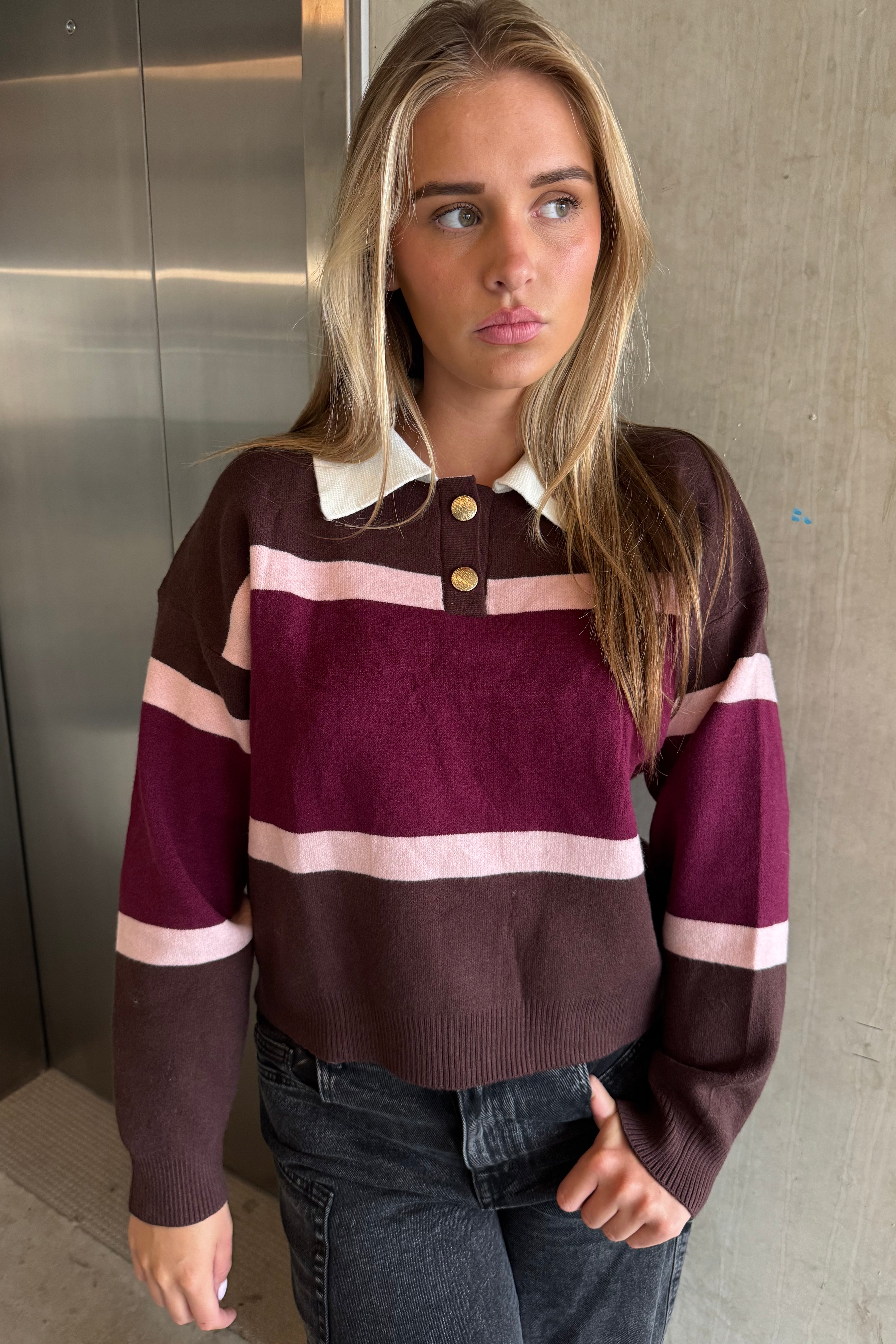 Knitted Polo Trui Bruin Burgundy Roze