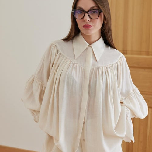 Blouse met Plooien en Mouwdetails Wit