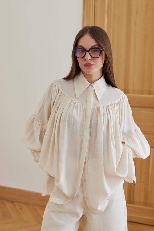 Blouse met Plooien en Mouwdetails Wit