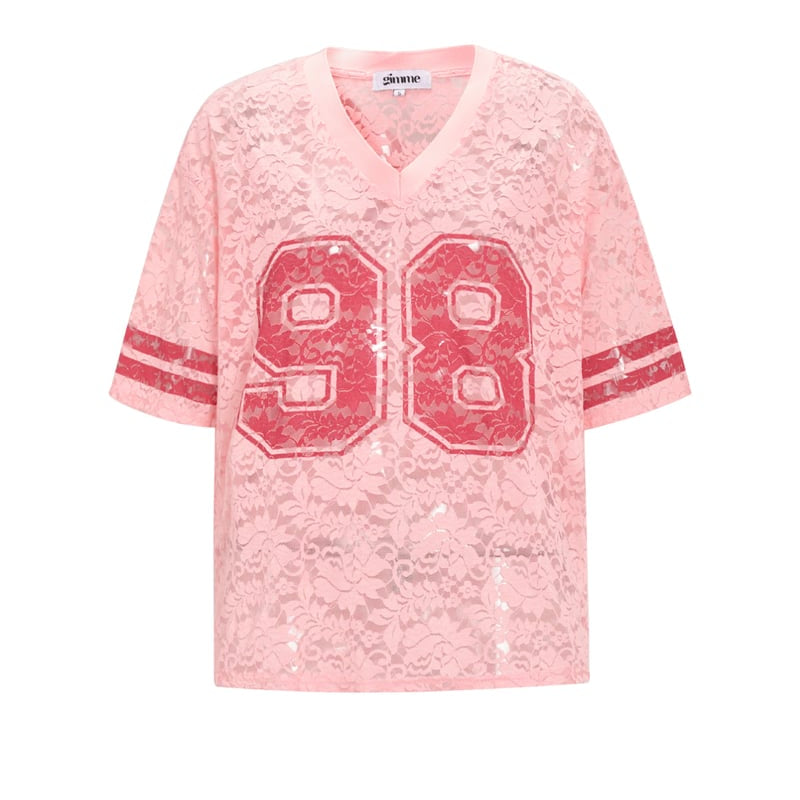 V-Neck Lace American T-shirt