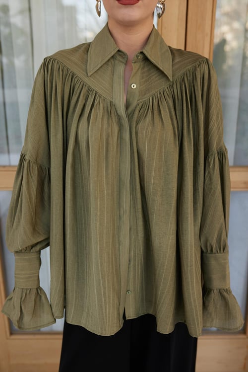 Blouse met Plooien en Mouwdetails Groen