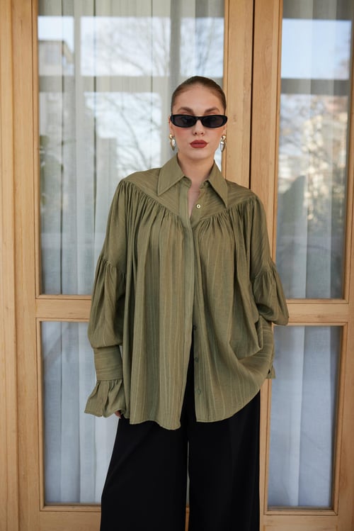 Blouse met Plooien en Mouwdetails Groen